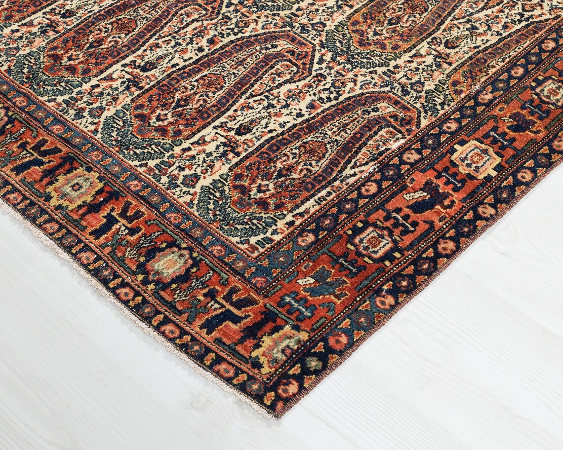 Persian Senneh Rug 5x6, Boteh Paisley Design, Antique 1920s Carpet, Rare - Jewel Rugs