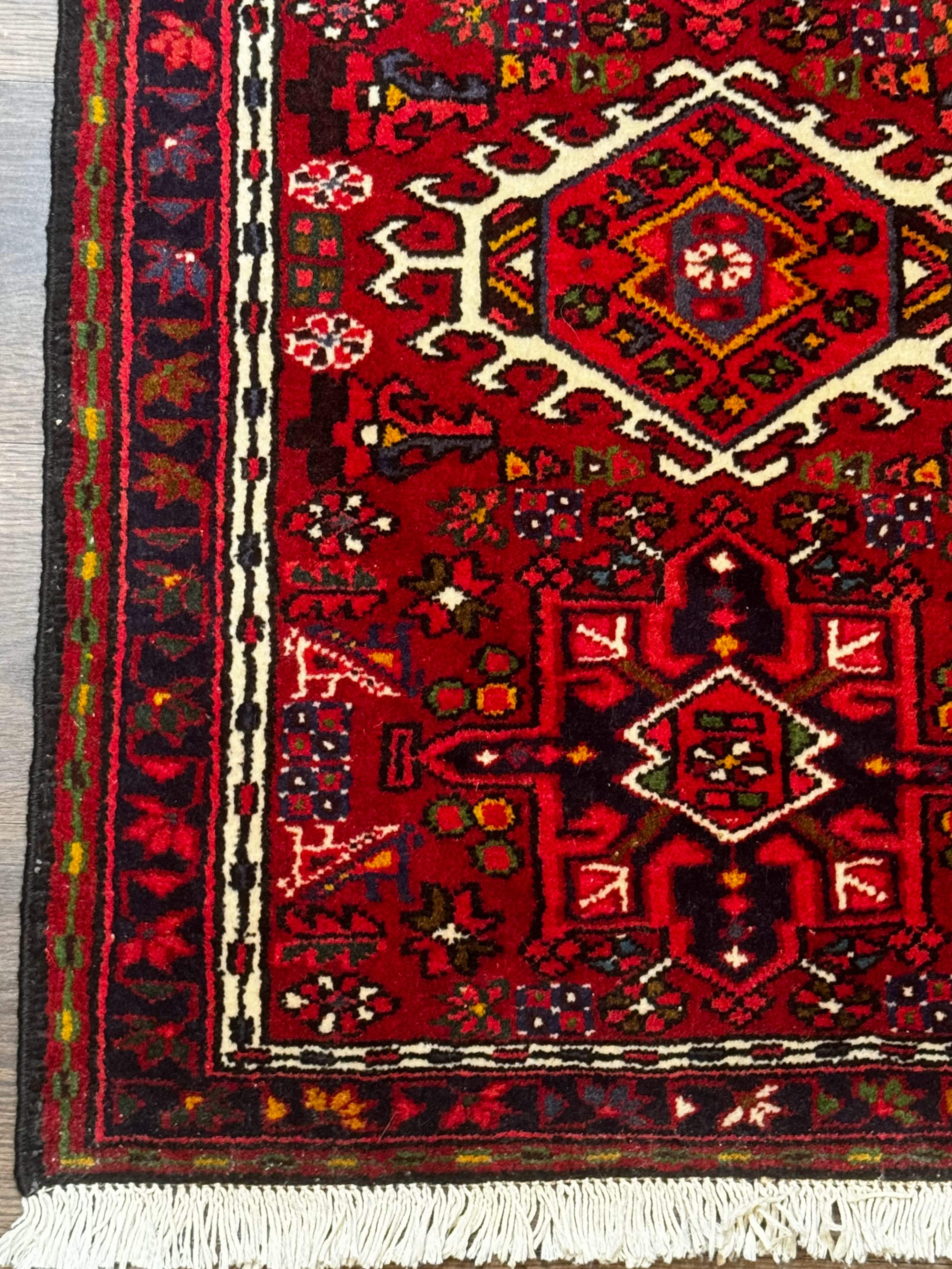 Persian Karajeh Runner Ruig 2 x 6.6, Tribal Runner, Red, Rustic, Short Runner, Geometric - Jewel Rugs