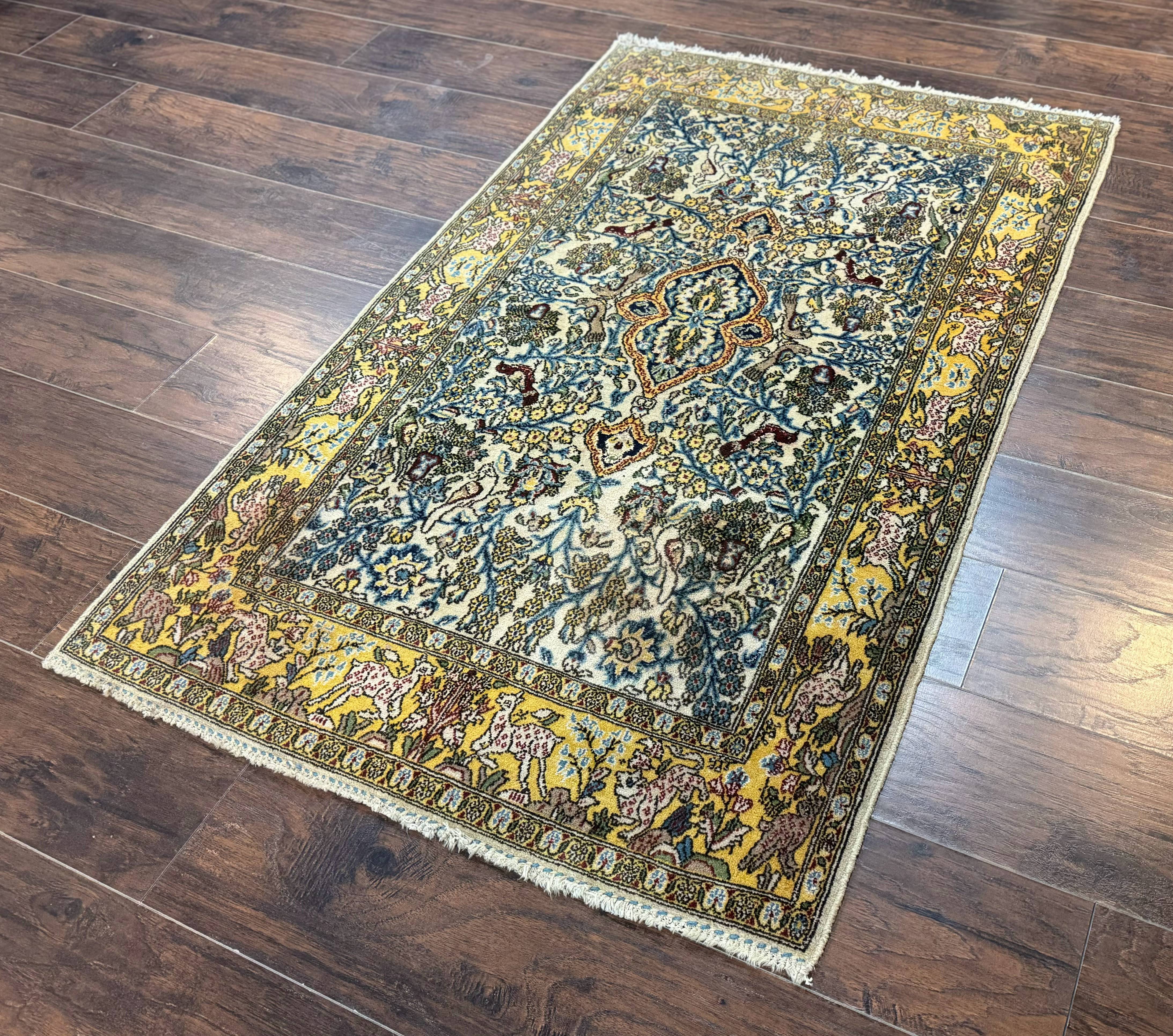 Persian Qum Tree of Life Rug 3.5 x 5.5, Animal Pictorials, Kork Wool with Silk Highlights - Jewel Rugs