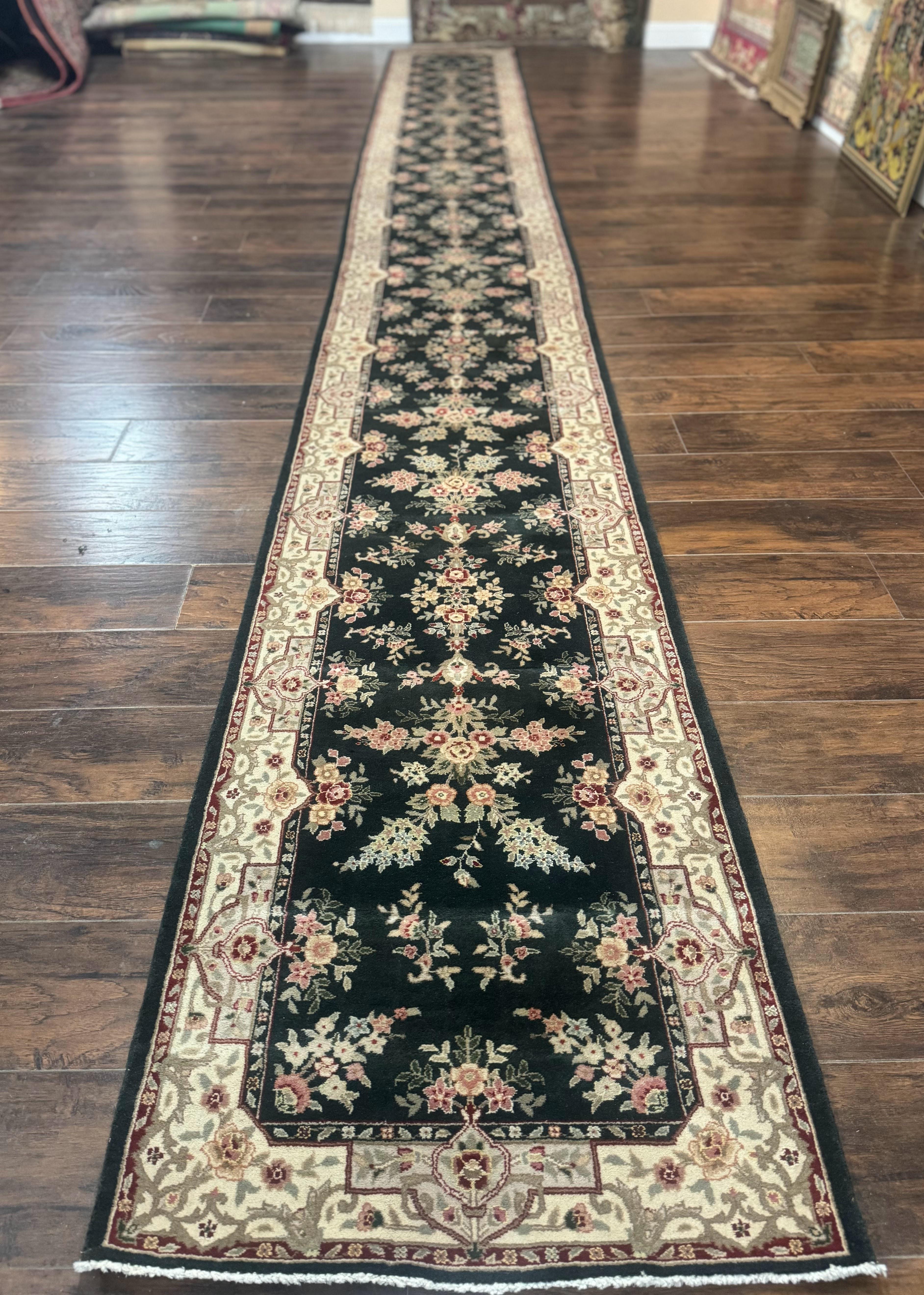Long Pak Persian Runner Rug 2.7 x 21, Floral Allover, Dark Green and Beige, Handmade Wool Runner Rug, 21ft Runner for Hallway - Jewel Rugs