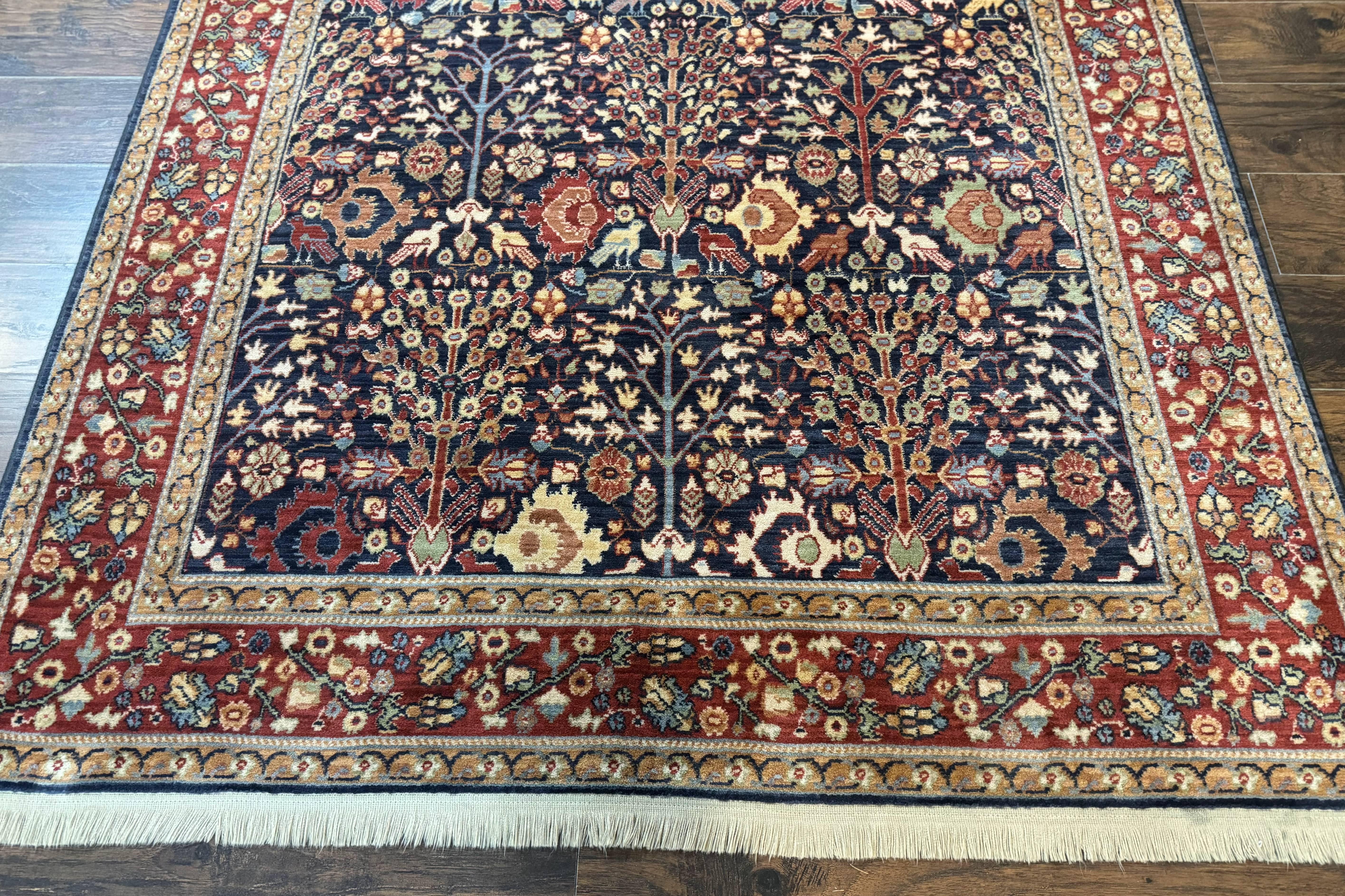 Karastan Rug 5x8, Karastan English Manor Devonshire 2120, Discontinued Wool Pile Karastan Navy Blue Floral Room Sized Area Rug, Bird Motifs - Jewel Rugs