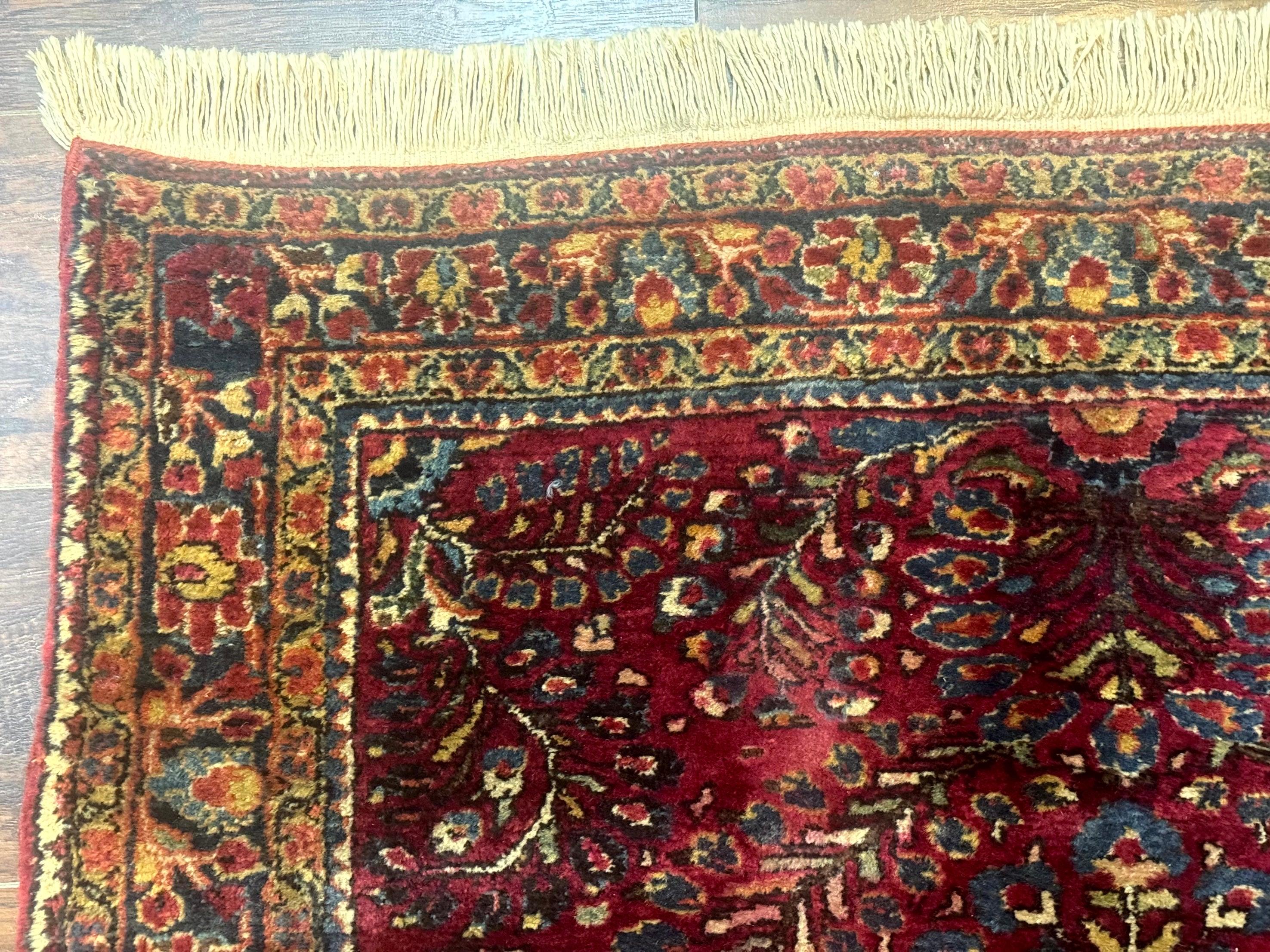 Antique Persian Sarouk Rug 3.6 x 5, Red, 1920s Persian Carpet - Jewel Rugs