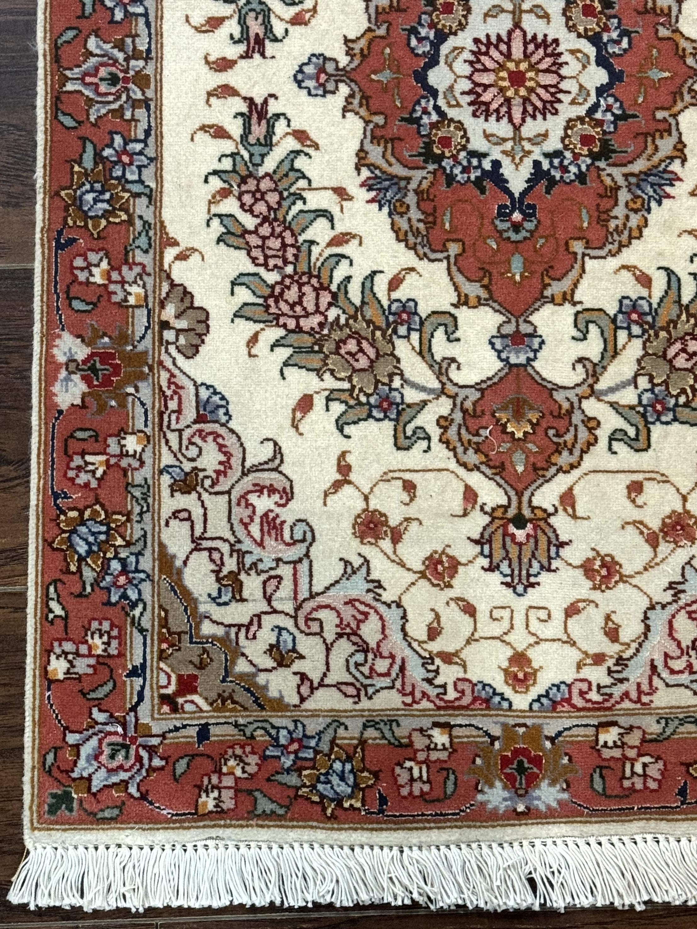 Persian Tabriz Rug 2x3 – Ivory and Salmon, Fine 310 KPSI, Small Accent Rug - Jewel Rugs