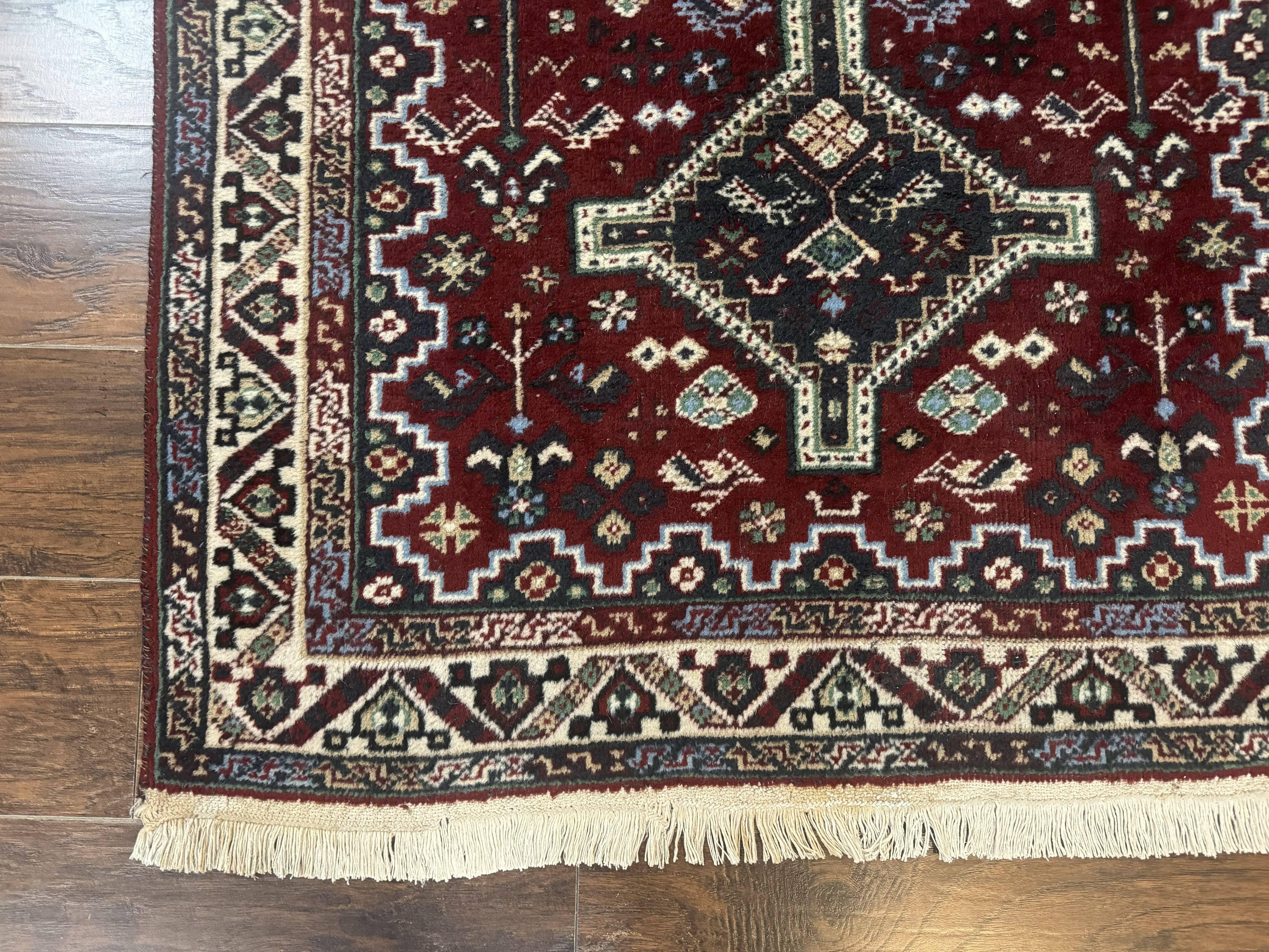 Persian Afshar Rug 4x5 Red Navy Geometric Tribal Wool Carpet - Jewel Rugs