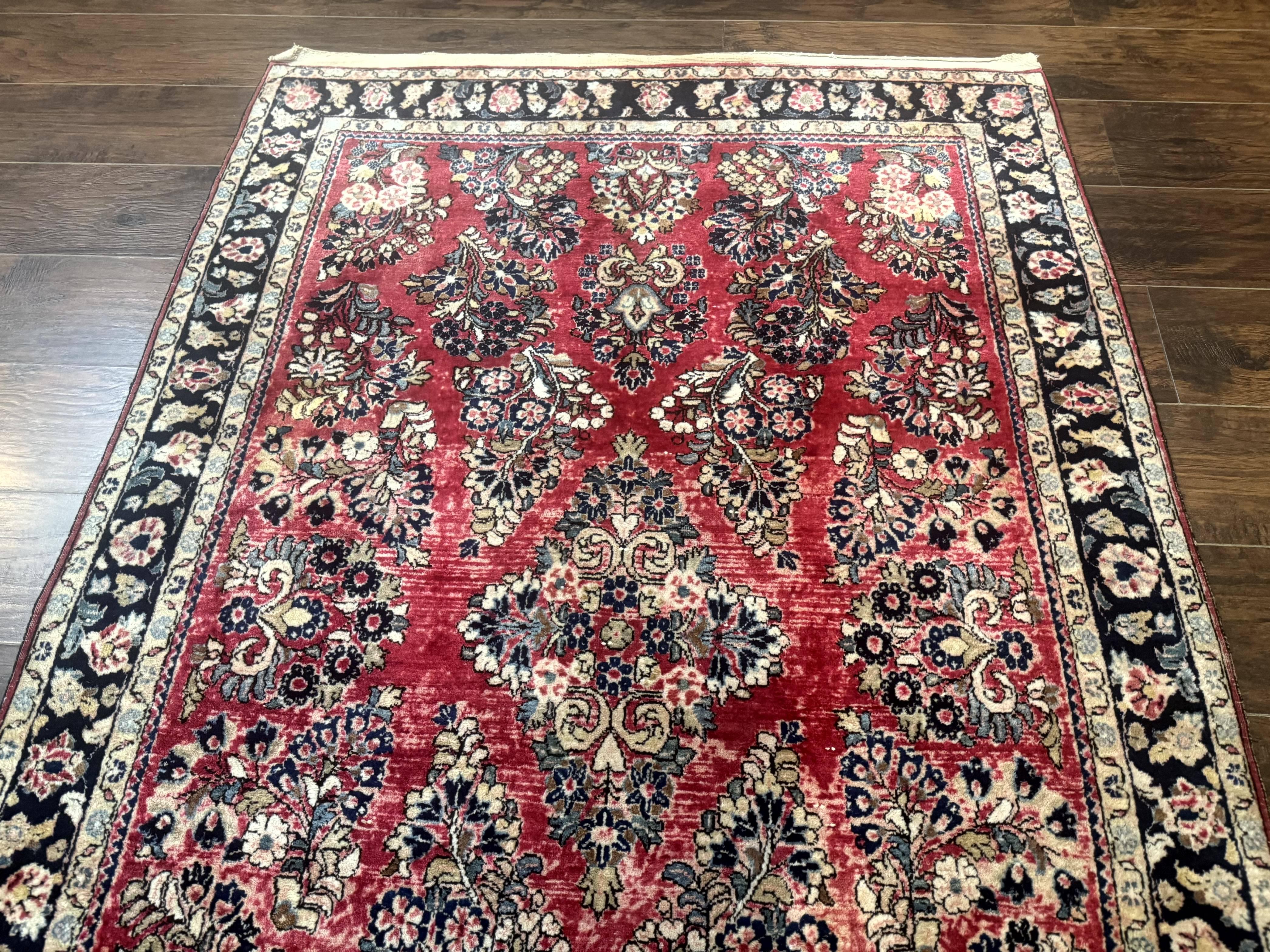 Antique Persian Sarouk Rug 4x7, Floral, Red 1920s Persian Wool Carpet - Jewel Rugs