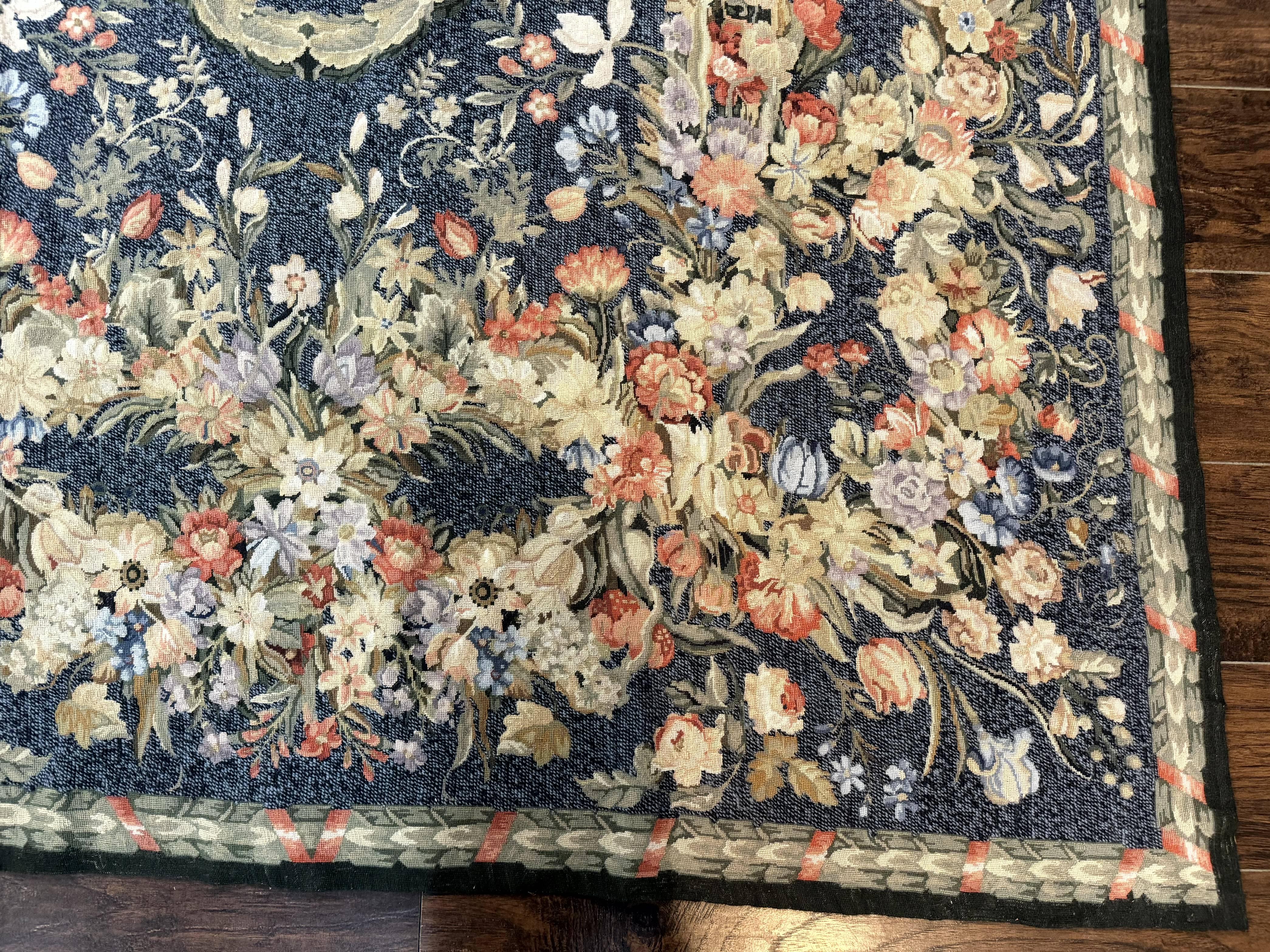 Needlepoint Rug 6x9, Petitepoint Area Rug, Floral Bouquets, European Aubusson French Design, Wool - Jewel Rugs