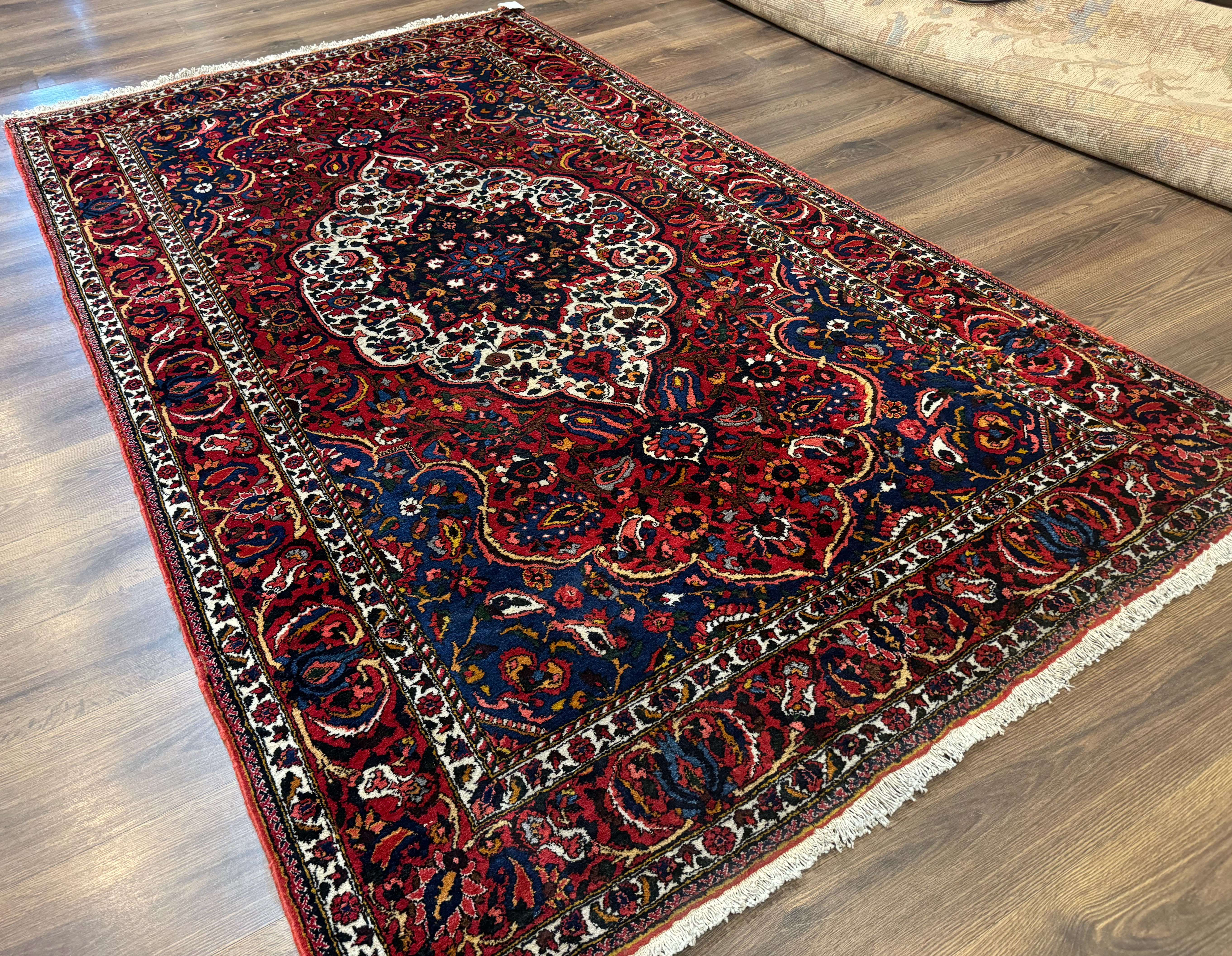 Persian Tribal Rug 5x9, Bakhtiyari Chalshotor Carpet, Medallion, Red Ivory Navy Blue - Jewel Rugs