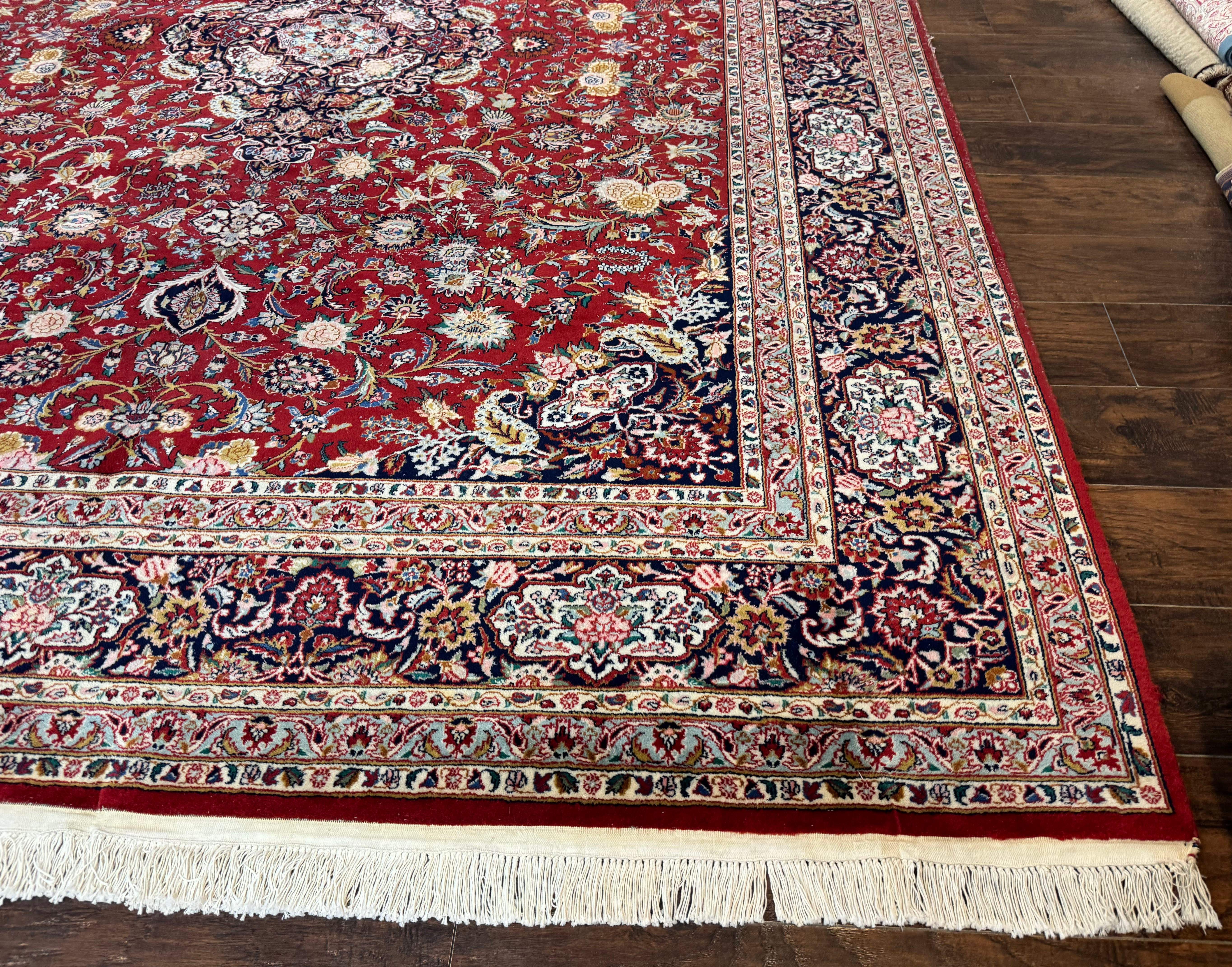 Indo Persian Rug 9x11 ft – Red and Navy, Hand-Knotted Traditional Wool Carpet - Jewel Rugs