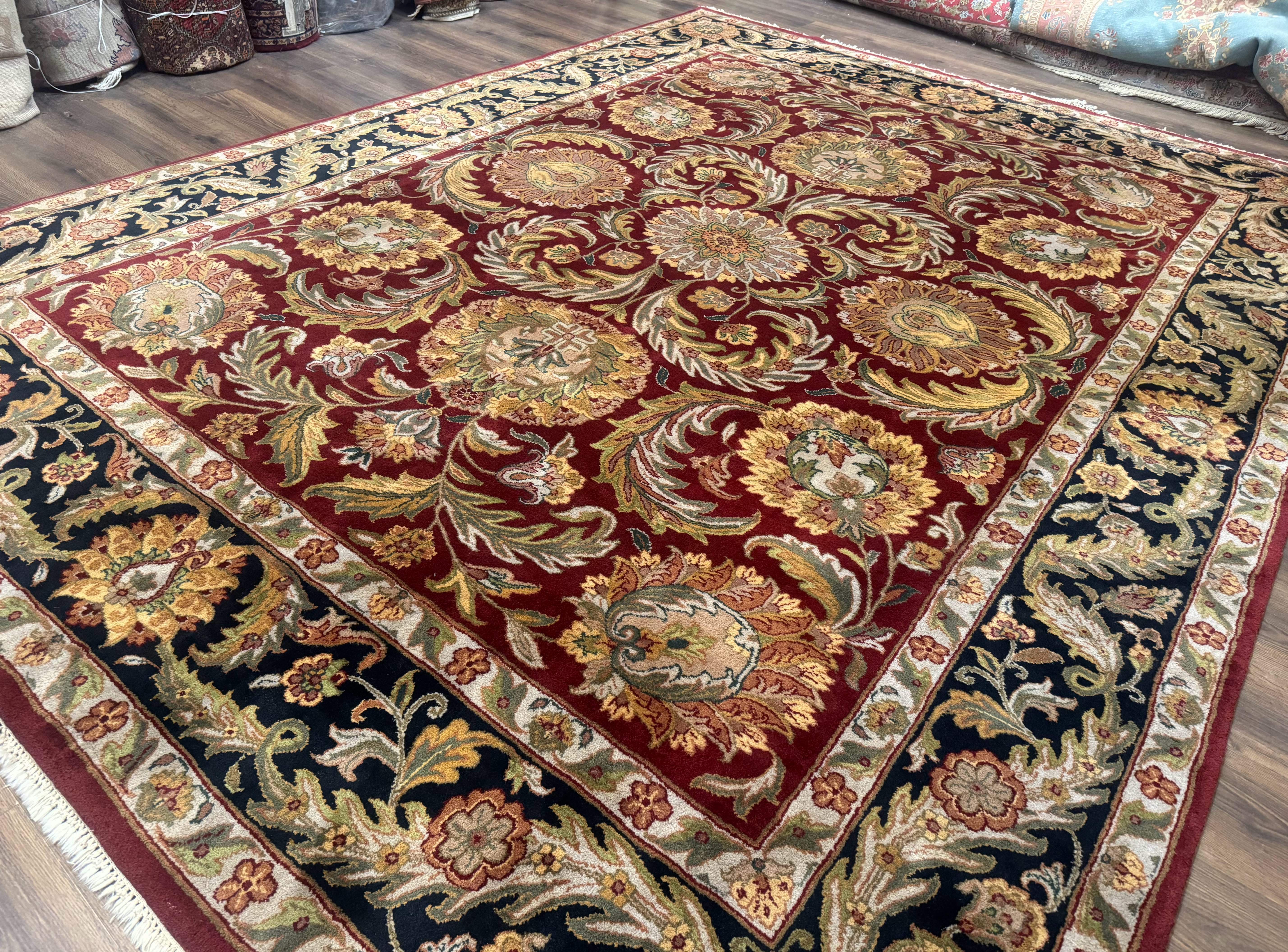 Indian Agra Rug 9x12 – Red, Hand-Knotted Wool Vintage Carpet - Jewel Rugs