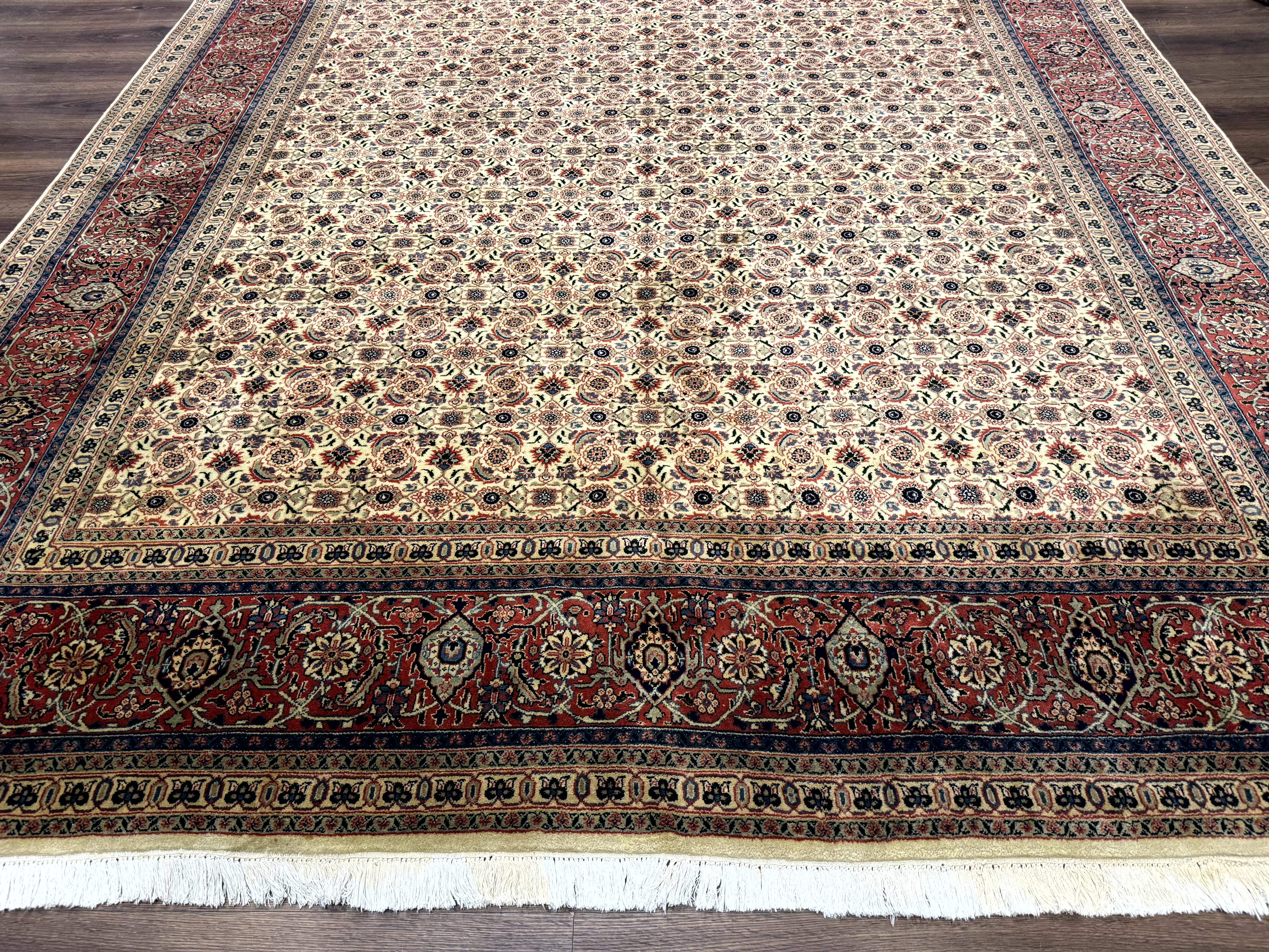 Indo Persian Rug 9x12, Beige and Rust Red, Fine, Allover Pattern, Wool Hand Knotted - Jewel Rugs