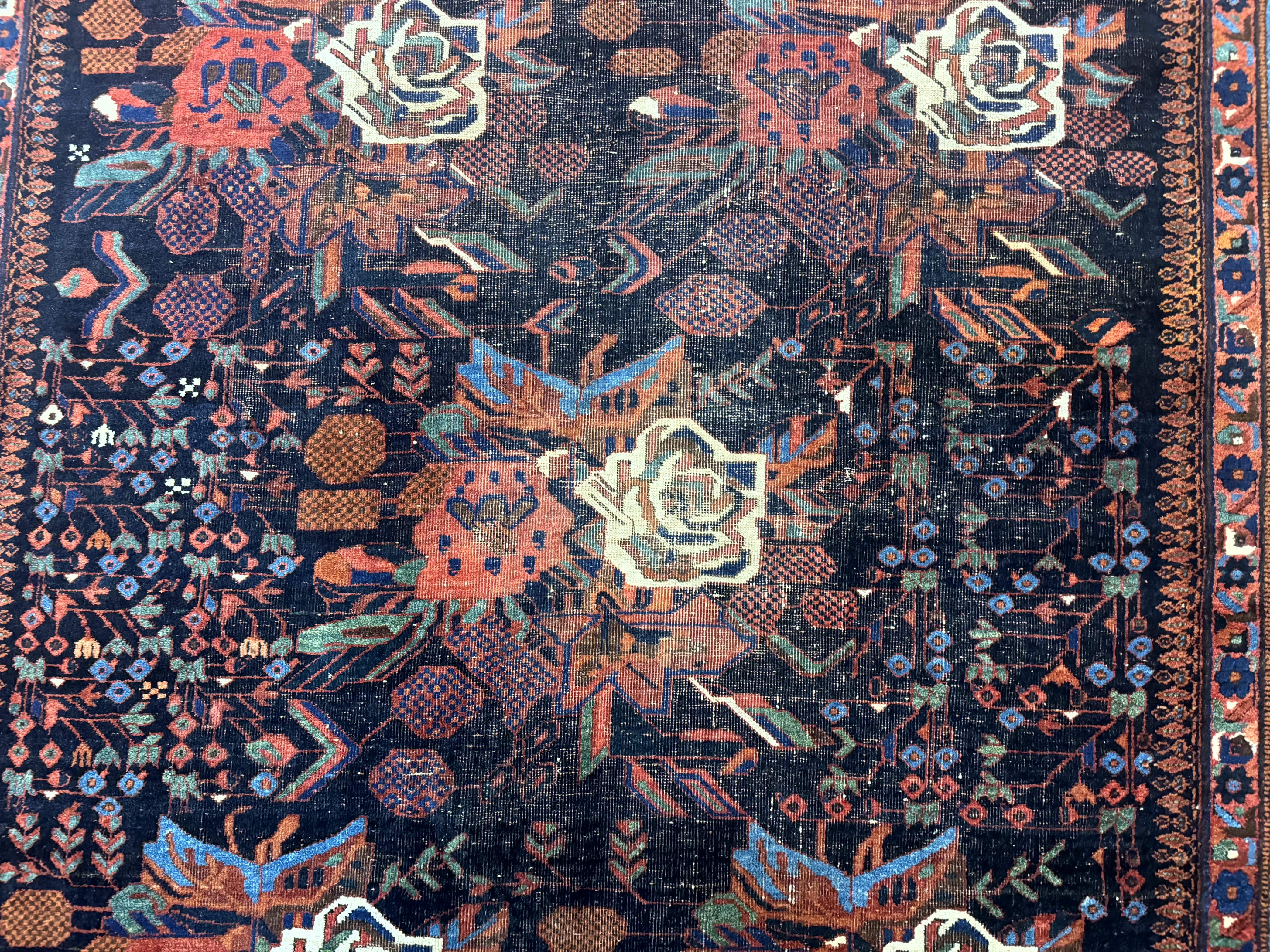 Persian Afshar Tribal Rug 5x6 – Navy and Red, Hand-Knotted Wool, Antique Carpet, Floral - Jewel Rugs