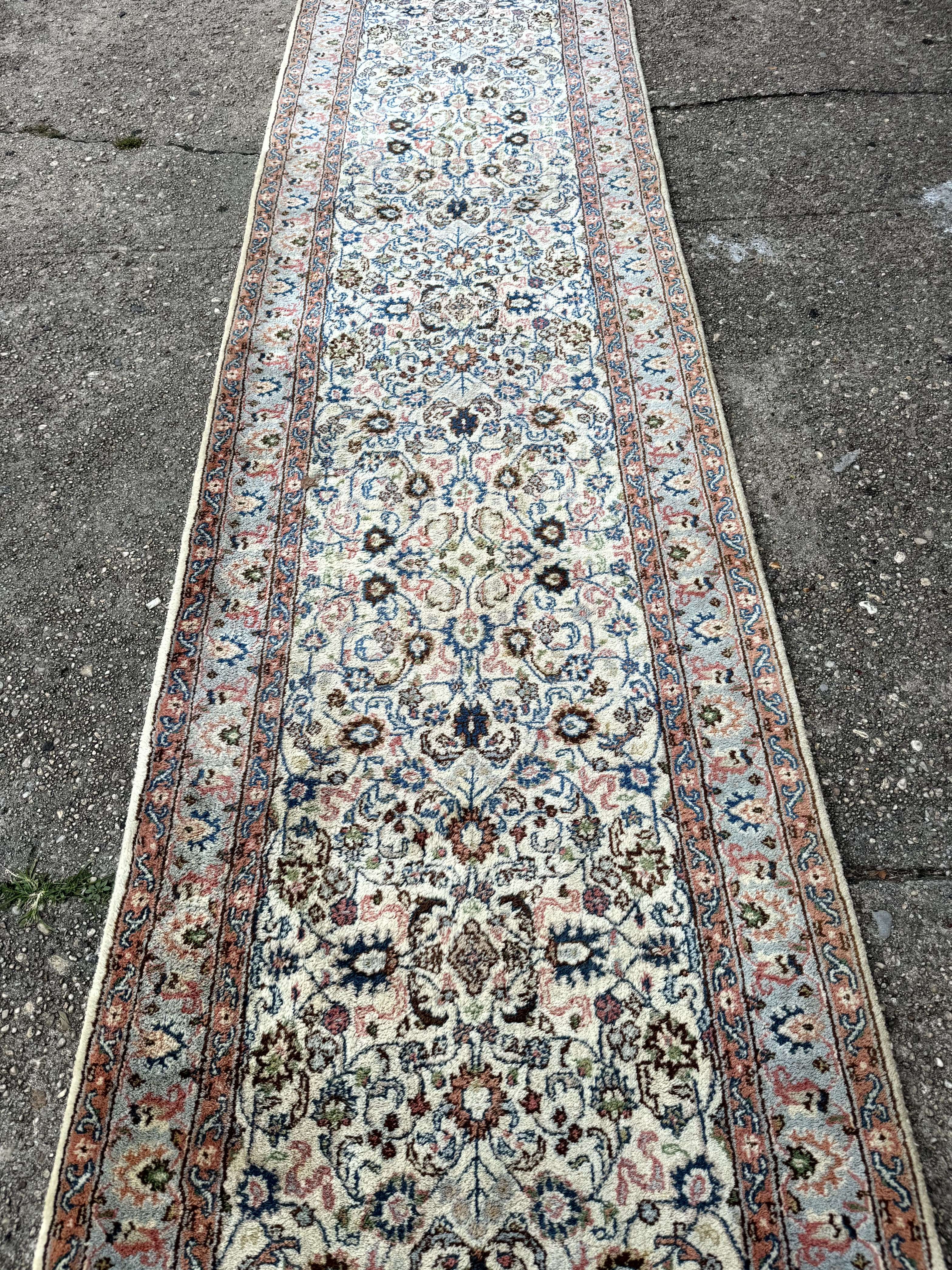 Indo Persian Long Runner Rug 3 x 25 ft, Ivory, Hand Knotted - Jewel Rugs