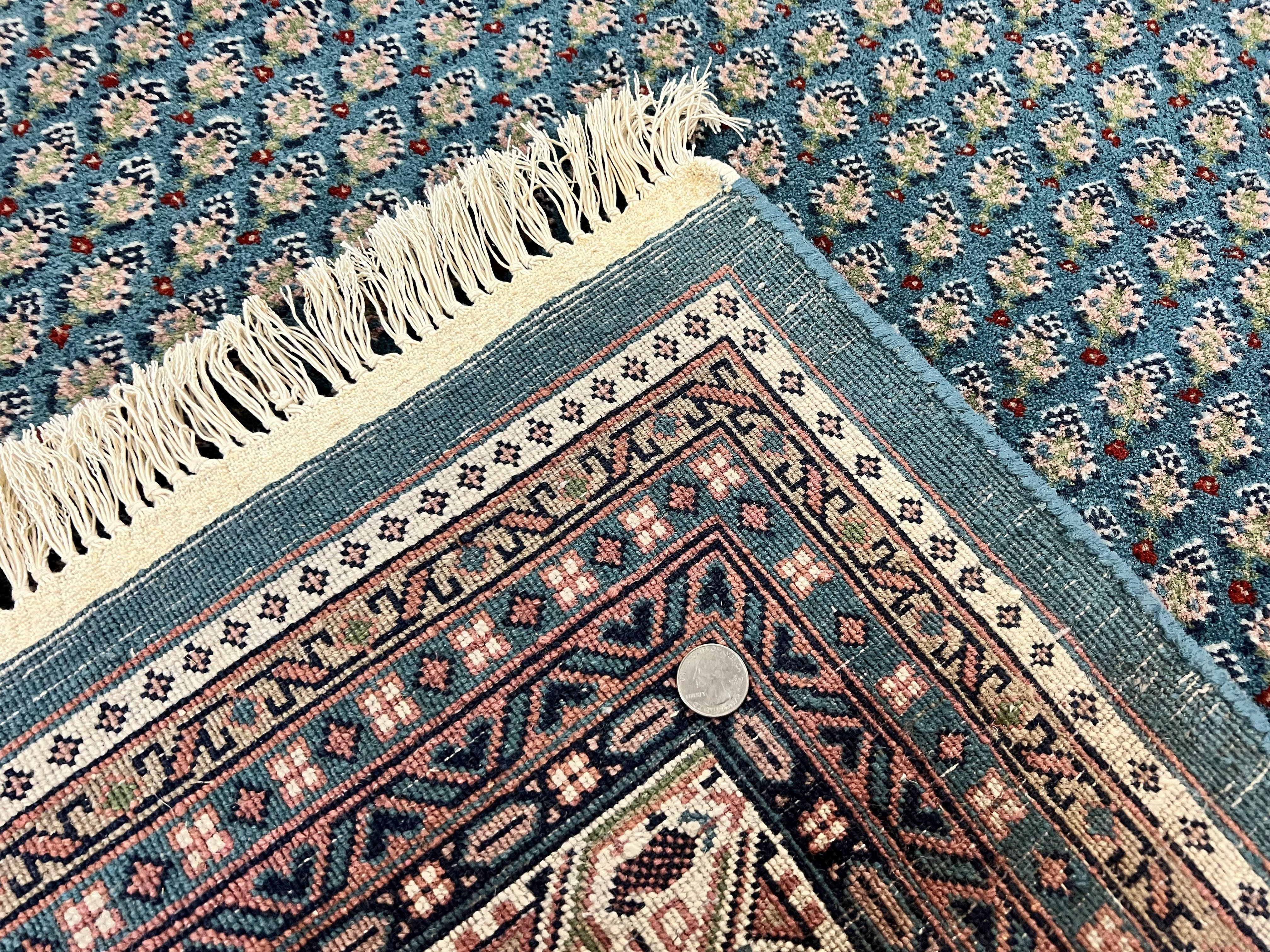 Indo Persian Sarouk Mir Rug 9x12, Green and Cream/Beige, Repeated Boteh Paisley Design, Soft Wool Handmade Hand Knotted Indian Oriental Rug - Jewel Rugs