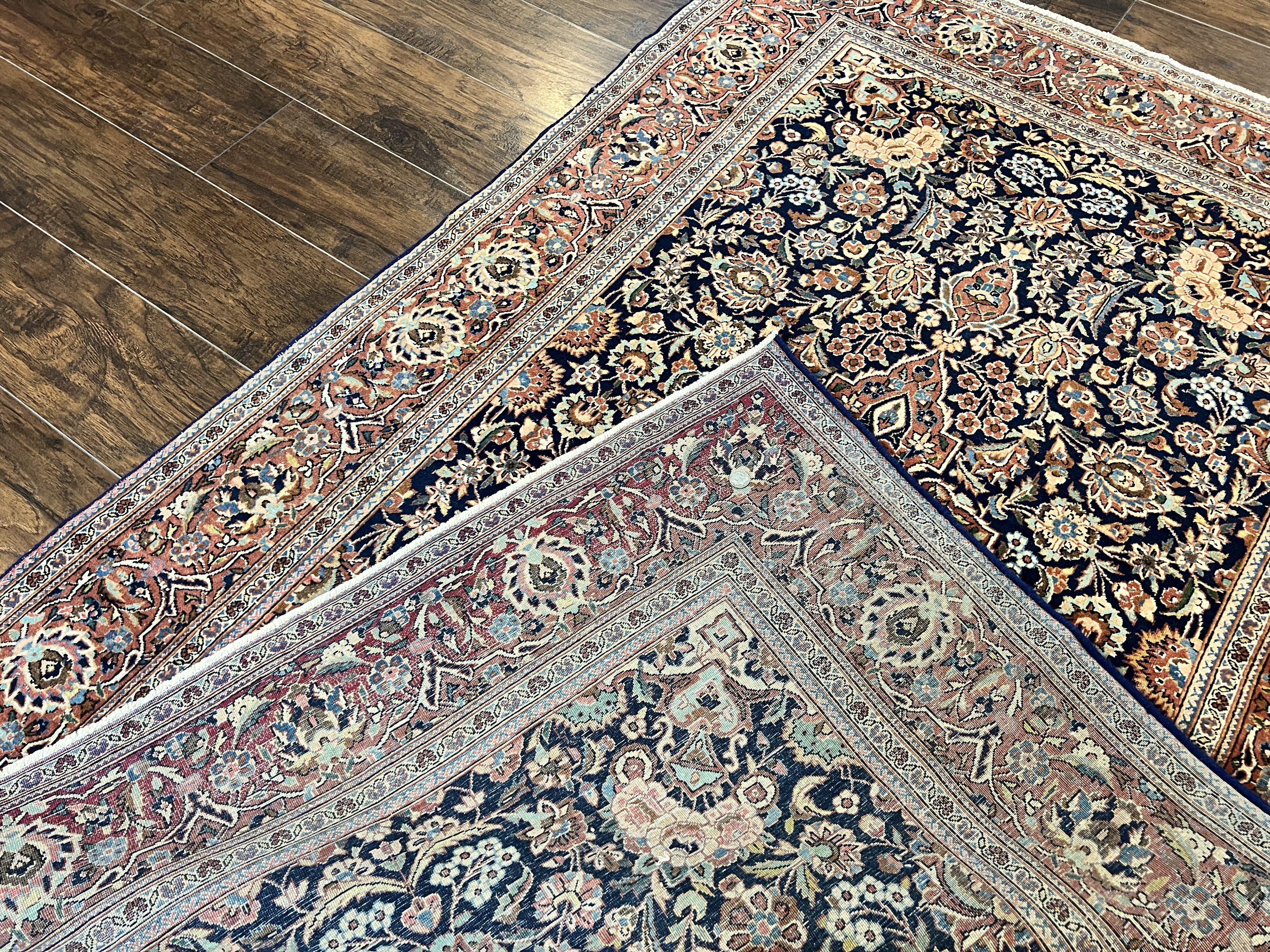 Persian Kashan Rug 4x7, Floral Medallion Vintage Handmade Hand Knotted Navy Blue & Red Wool Oriental Carpet, Highly Detailed Semi Antique Rug - Jewel Rugs