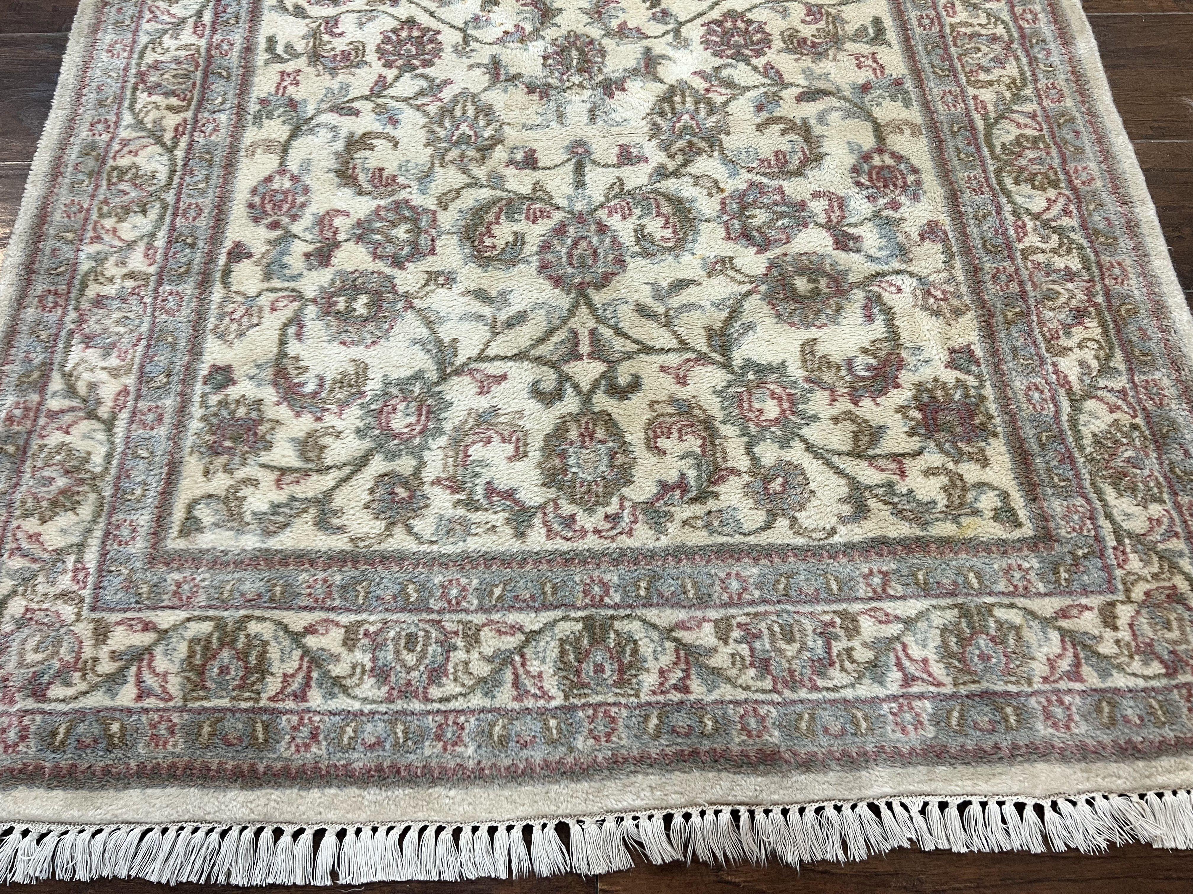 Indo Persian Rug 4x6, Vintage Handmade Wool Carpet, Floral Allover Pattern, Beige, Pair A - Jewel Rugs
