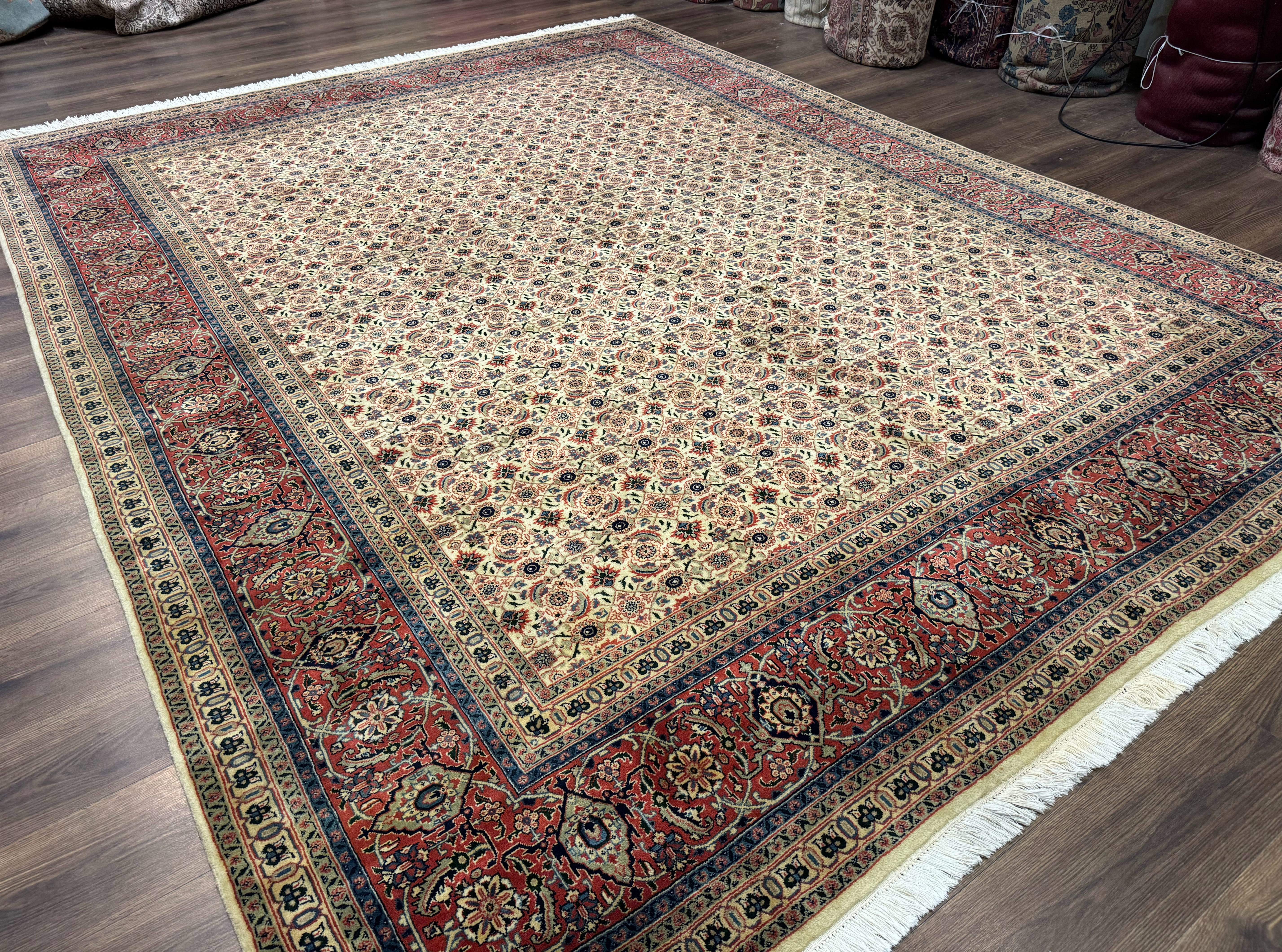 Indo Persian Rug 9x12, Beige and Rust Red, Fine, Allover Pattern, Wool Hand Knotted - Jewel Rugs