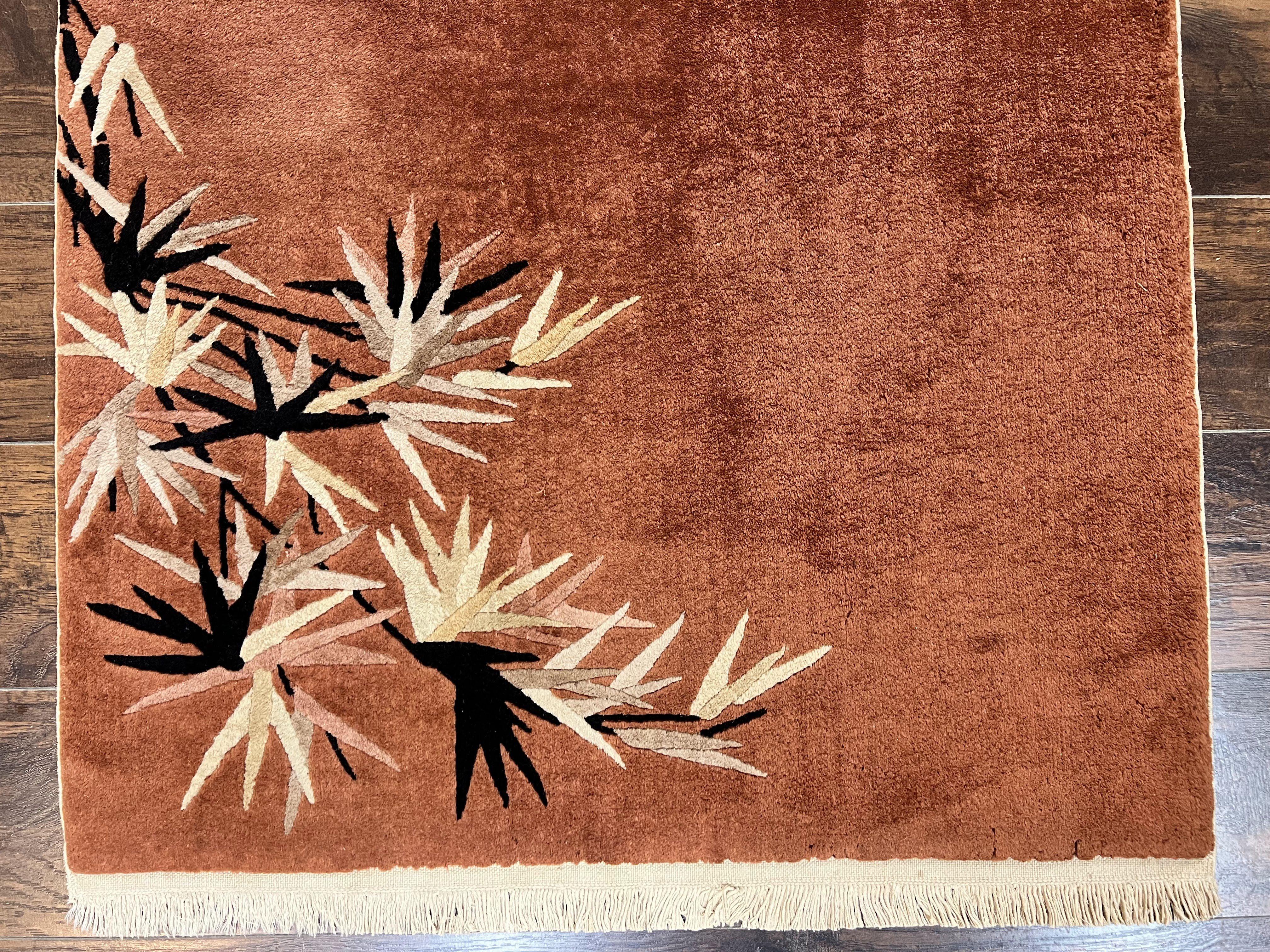 Chinese Art Deco Rug 3x5, Simple Design, Handmade, Vintage, Small Chinese Wool Rug, Red - Jewel Rugs