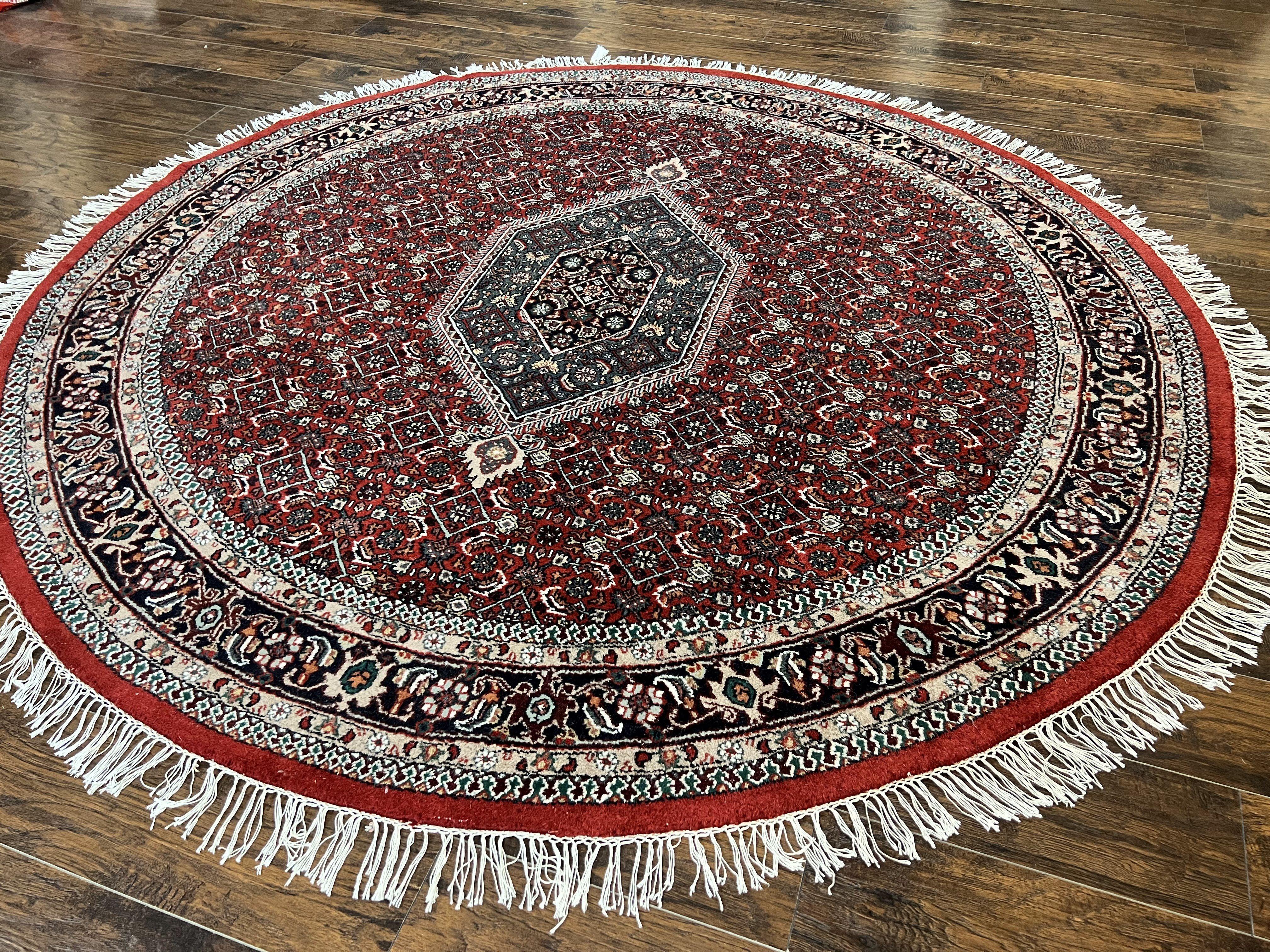 Round Rug 8x8 ft, Indo Persian Bidjar Rug, Indian Rug 8 x 8, Red & Black, Hand Knotted Round Rug, Vintage Rug, Mahi Herati Wool Rug - Jewel Rugs
