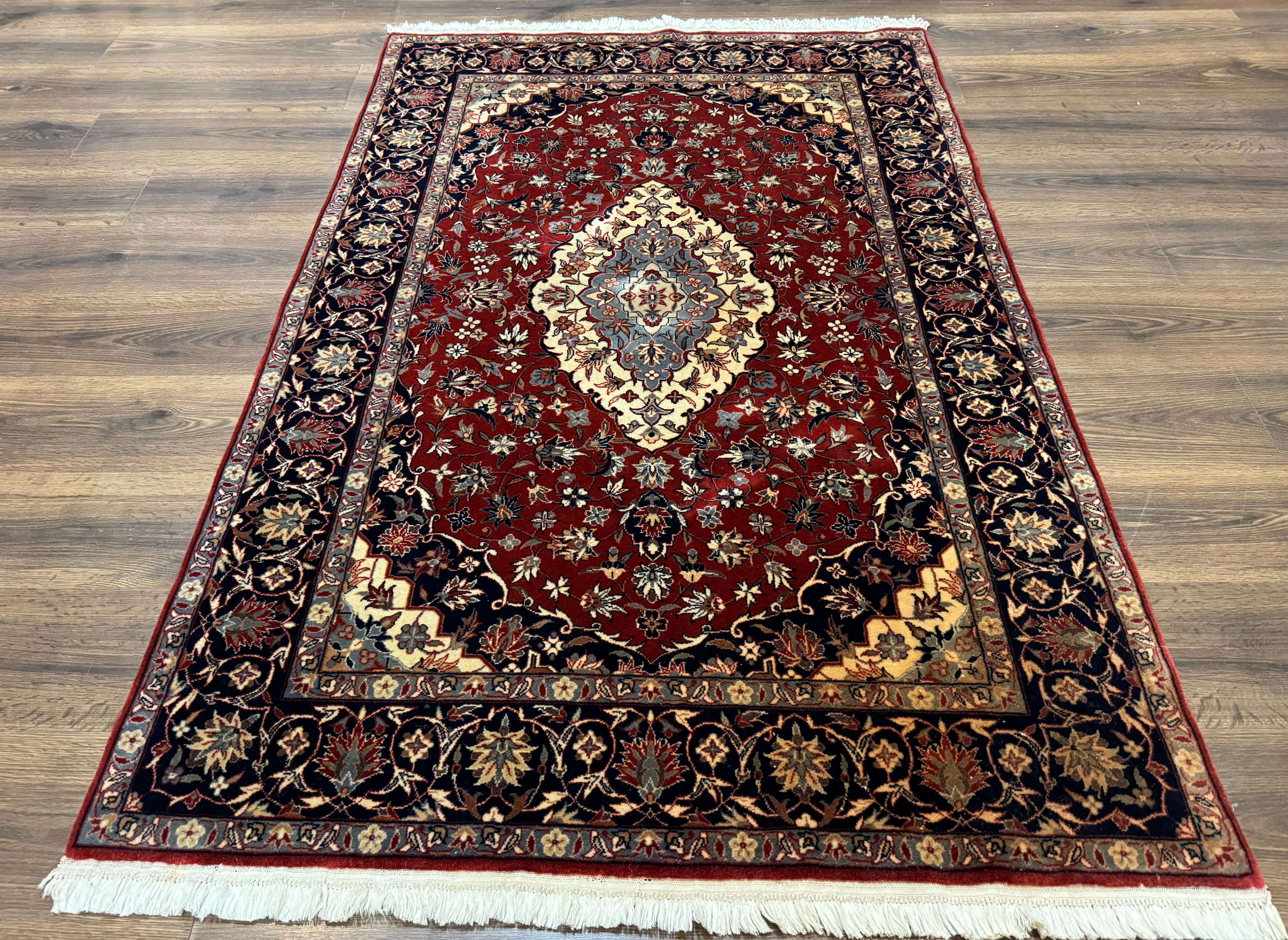 Sino Persian Rug 4x6, Traditional Wool Hand Knotted Carpet, Red Navy Blue, 225 KPSI - Jewel Rugs