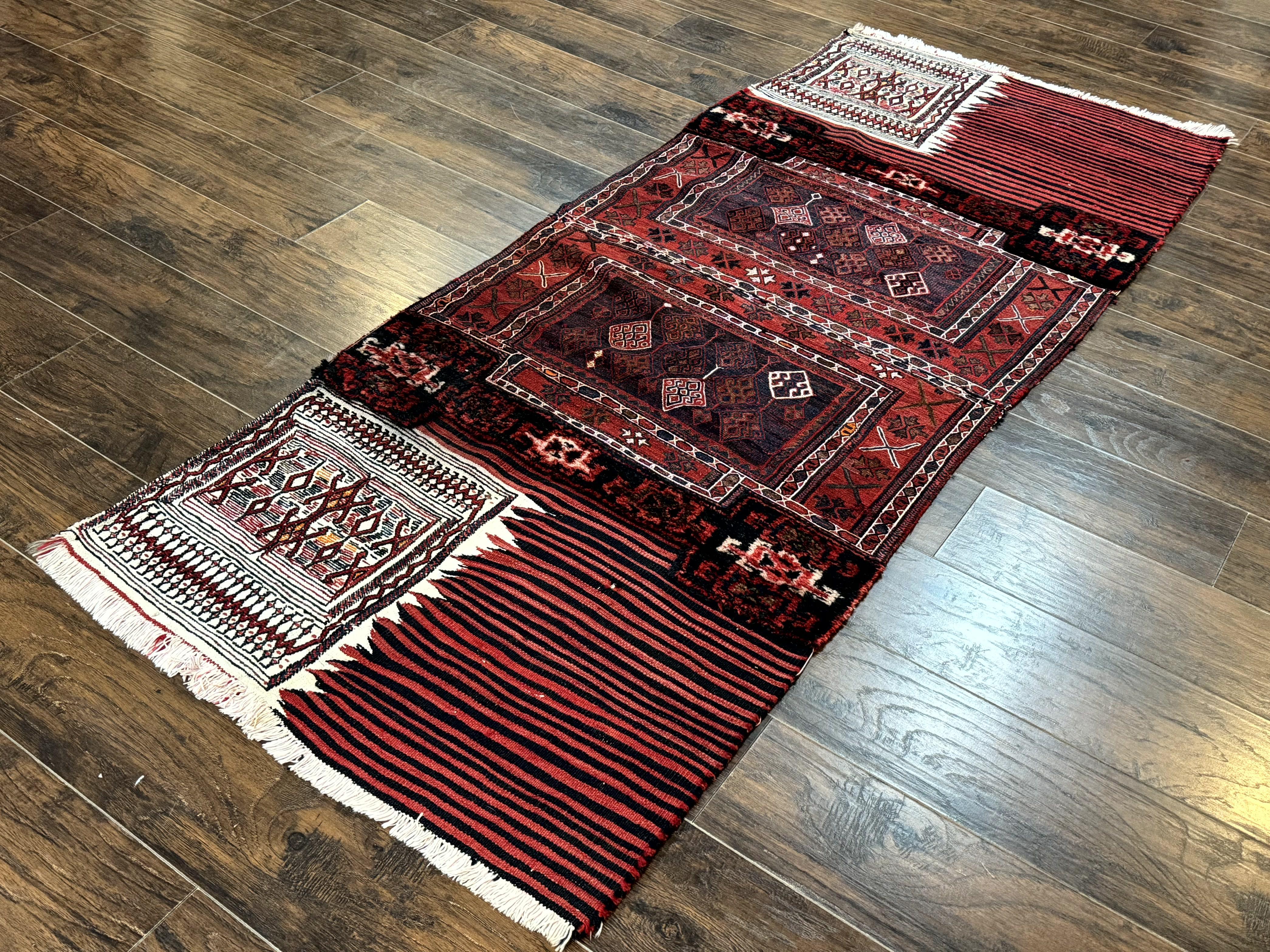 Persian Tribal Nomadic Saddle Cover Rug, Antique, Handmade, Wool, Red Ivory Black, Collectible, Shashavan - Jewel Rugs