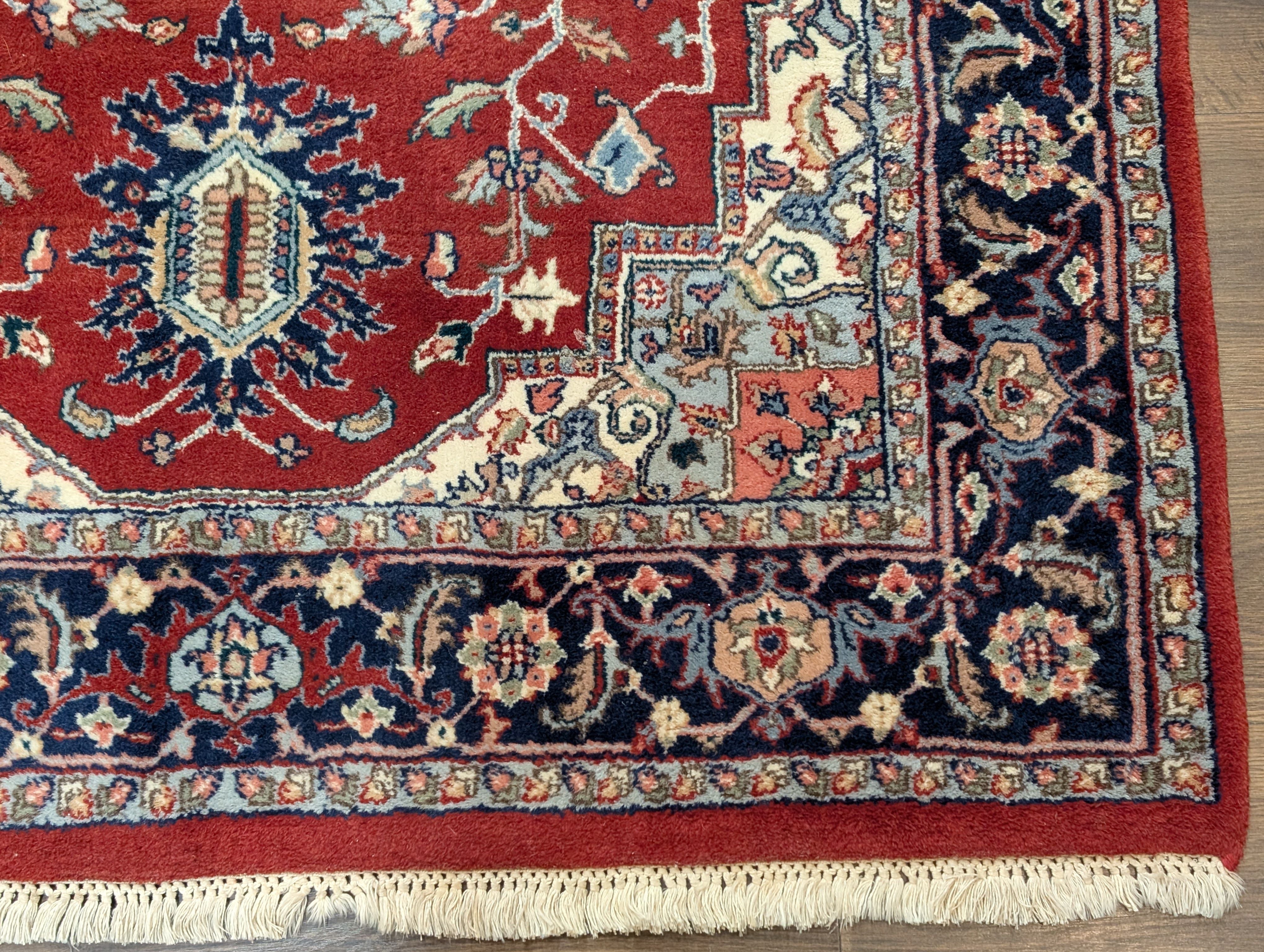 Indo Persian Heriz Rug 4x6, Red and Navy Hand Knotted Traditional Oriental Rug - Jewel Rugs