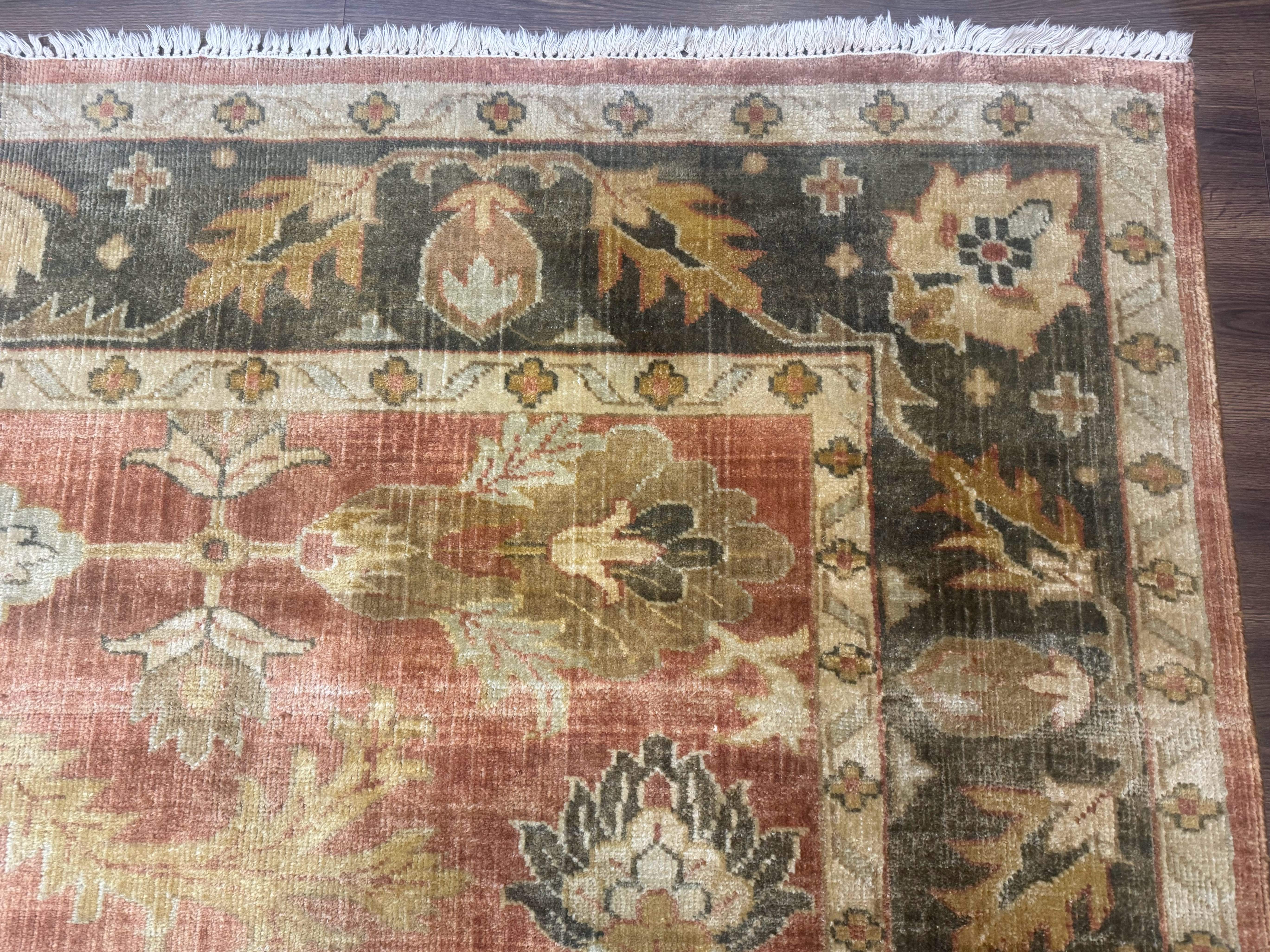 Turkish Oushak Rug 8x10 – Terracotta and Dark Gray, Hand-Knotted Wool Carpet - Jewel Rugs