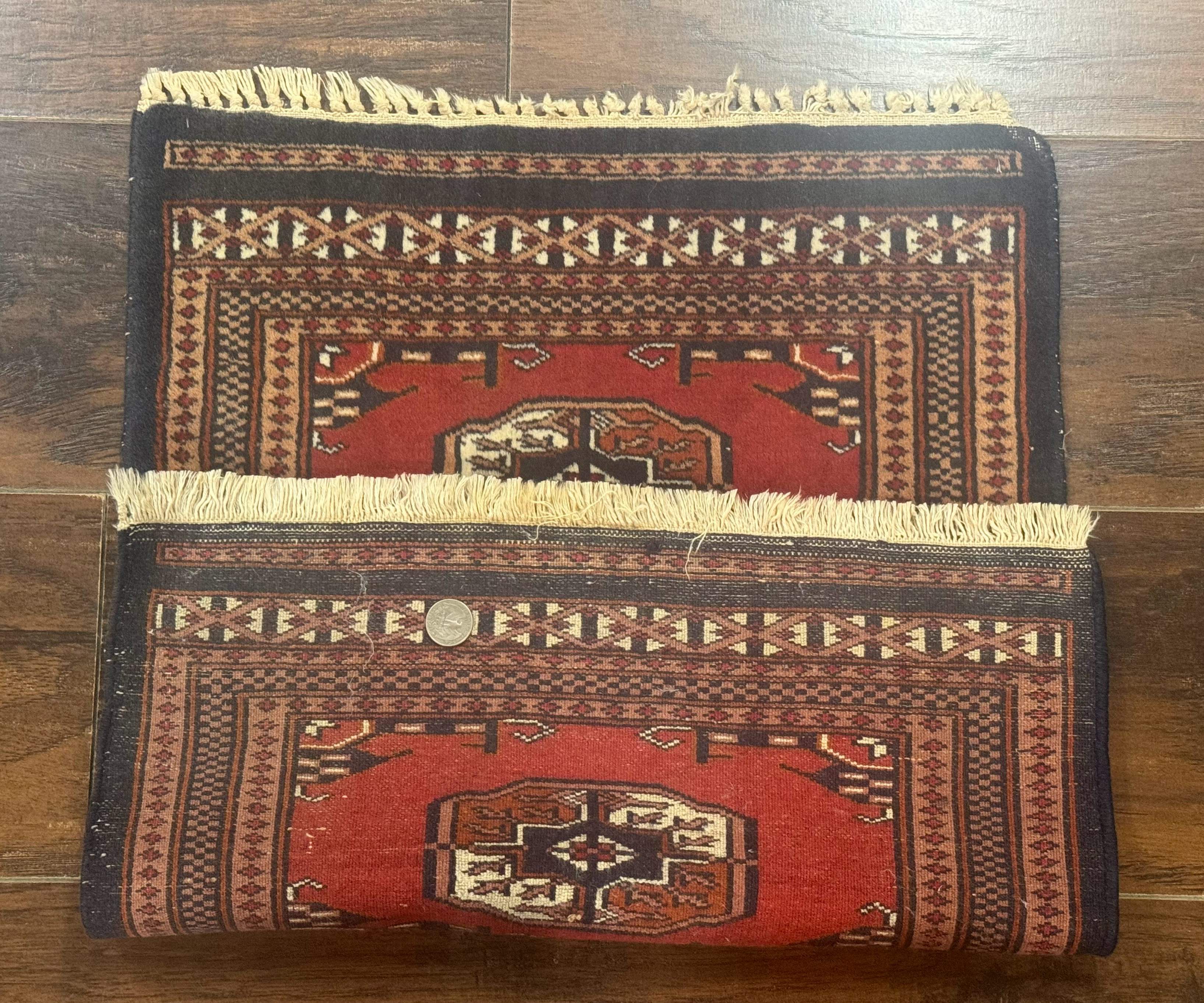 Small Pakistani Bokhara Turkoman Rug, Red, Hand-Knotted Wool Vintage Accent Rug - Jewel Rugs