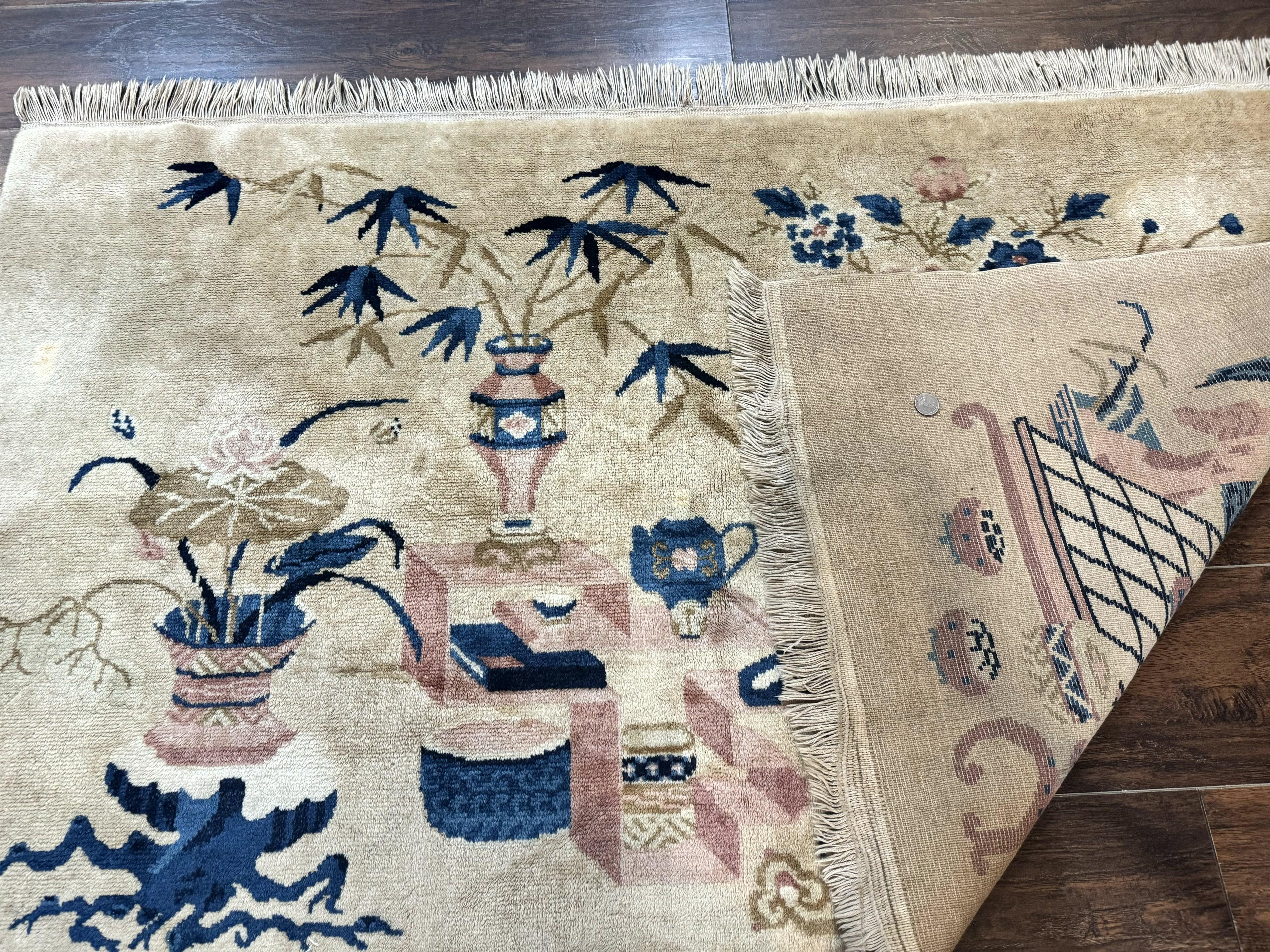 Chinese Rug 5x3, Horizontal Rug, Vases Flowers, Handmade Antique Vintage Carpet, Peking Rug, Chinese Wool Rug - Jewel Rugs