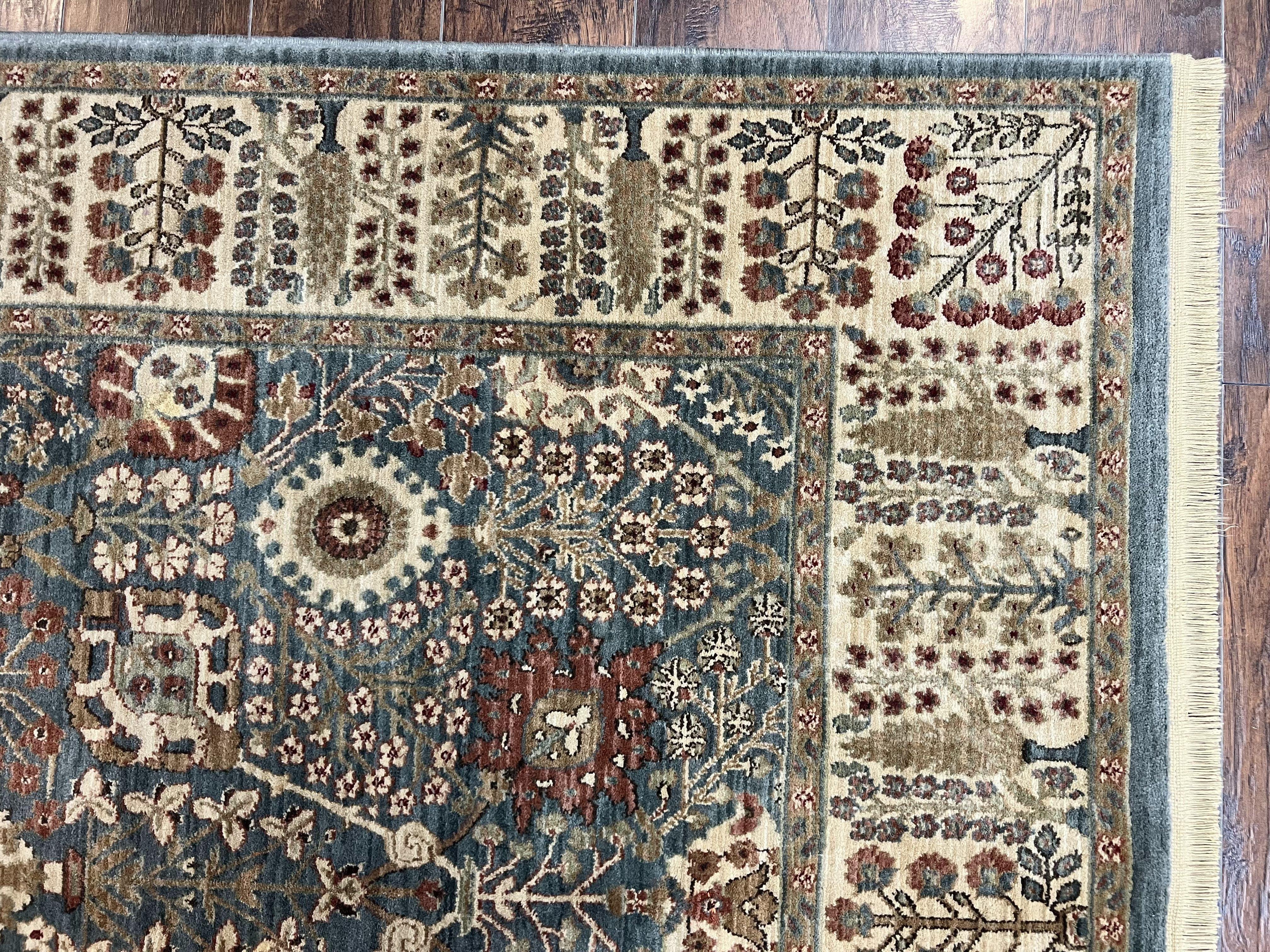 Belgium Power-Loomed Rug 5.6 x 7.6, Green and Cream Rug, Vintage Wool Area Rug, Oriental Carpet, Medium Sized Rug - Jewel Rugs