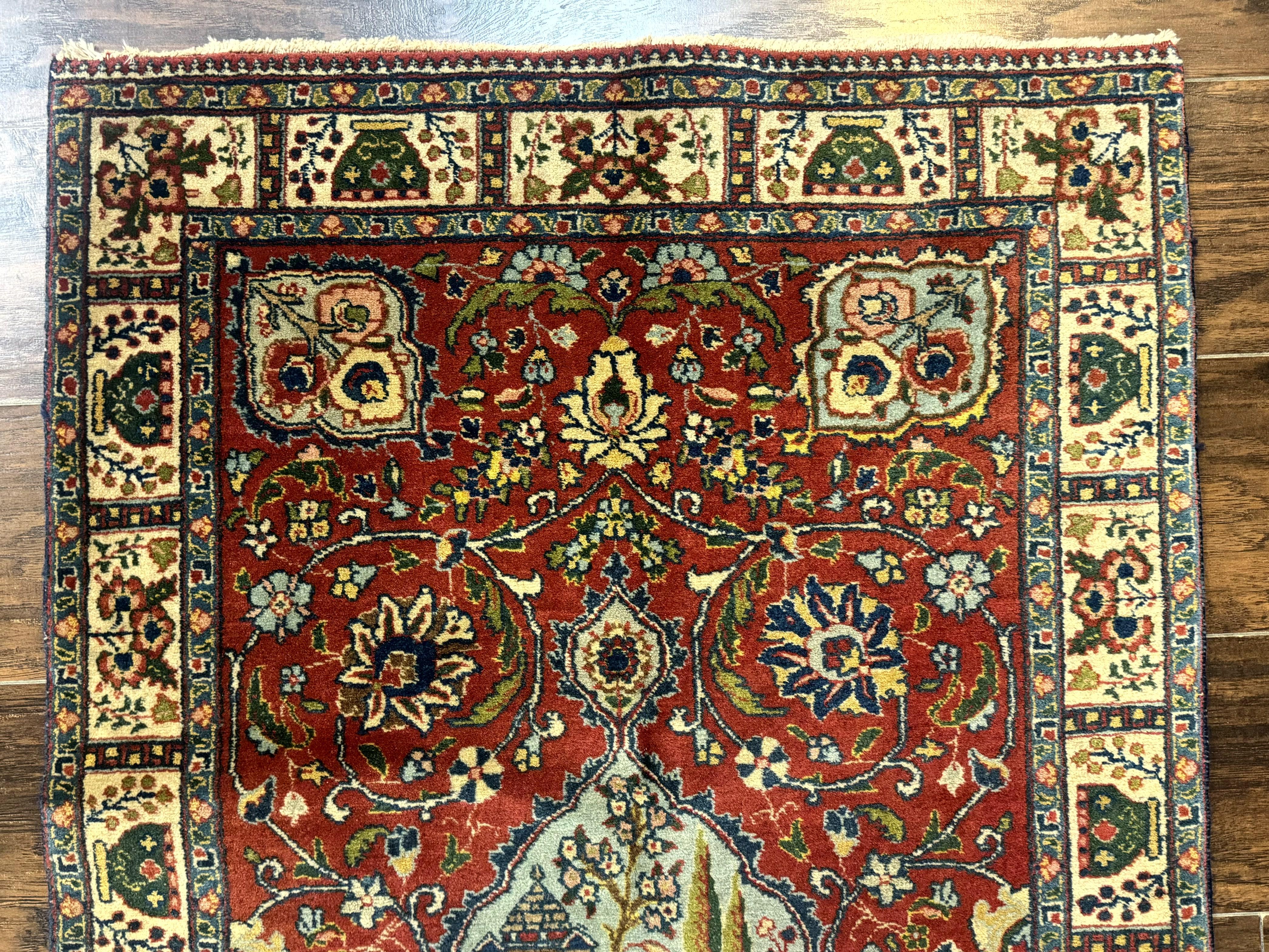 Small Persian Tabriz Rug 2.8 x 4.7, Red, Animal Pictorials, Semi Antique Vintage - Jewel Rugs