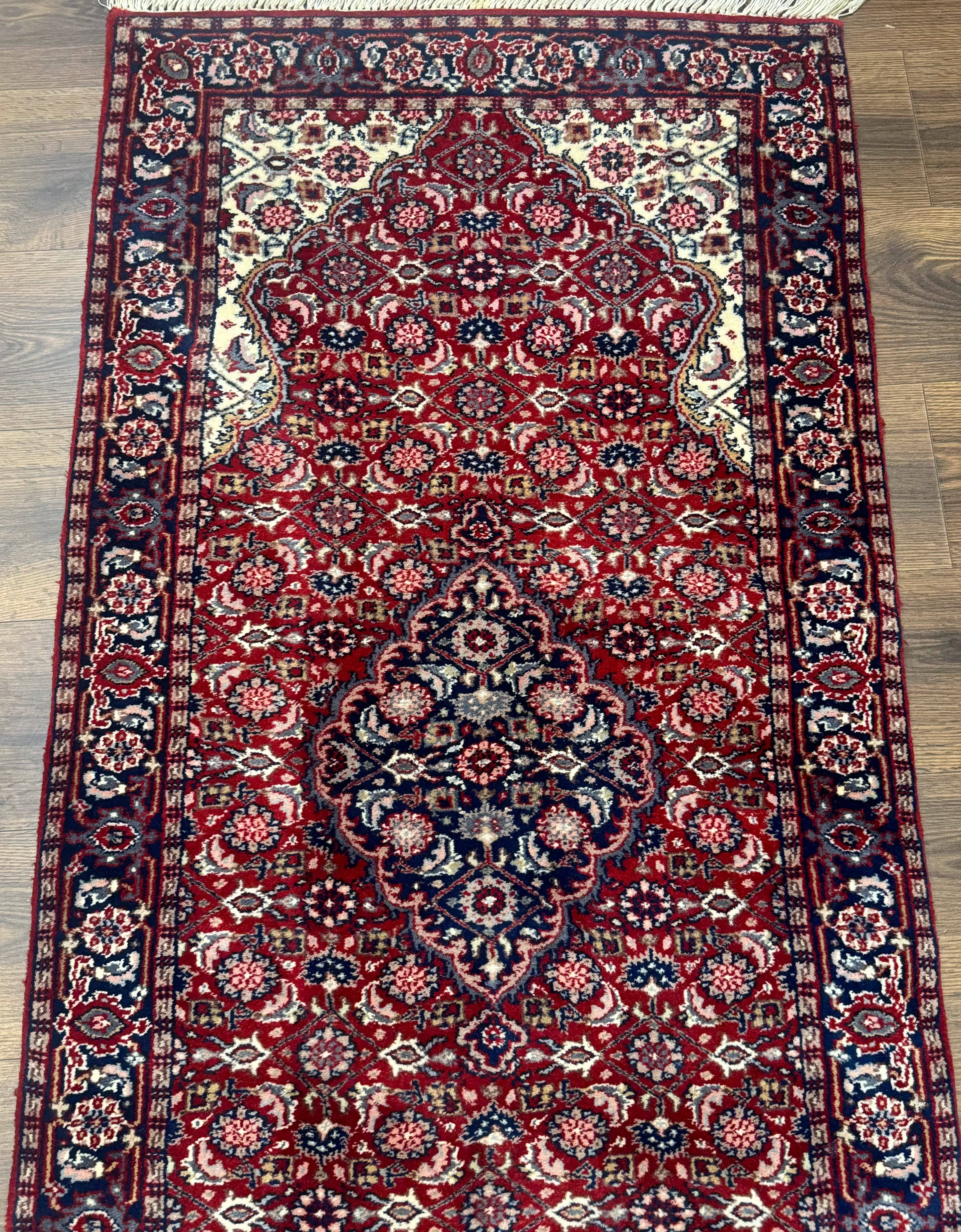 Indo Persian Runner Rug 2.8 x 7.8, Red Blue Ivory, Short Runner Rug, Wool - Jewel Rugs