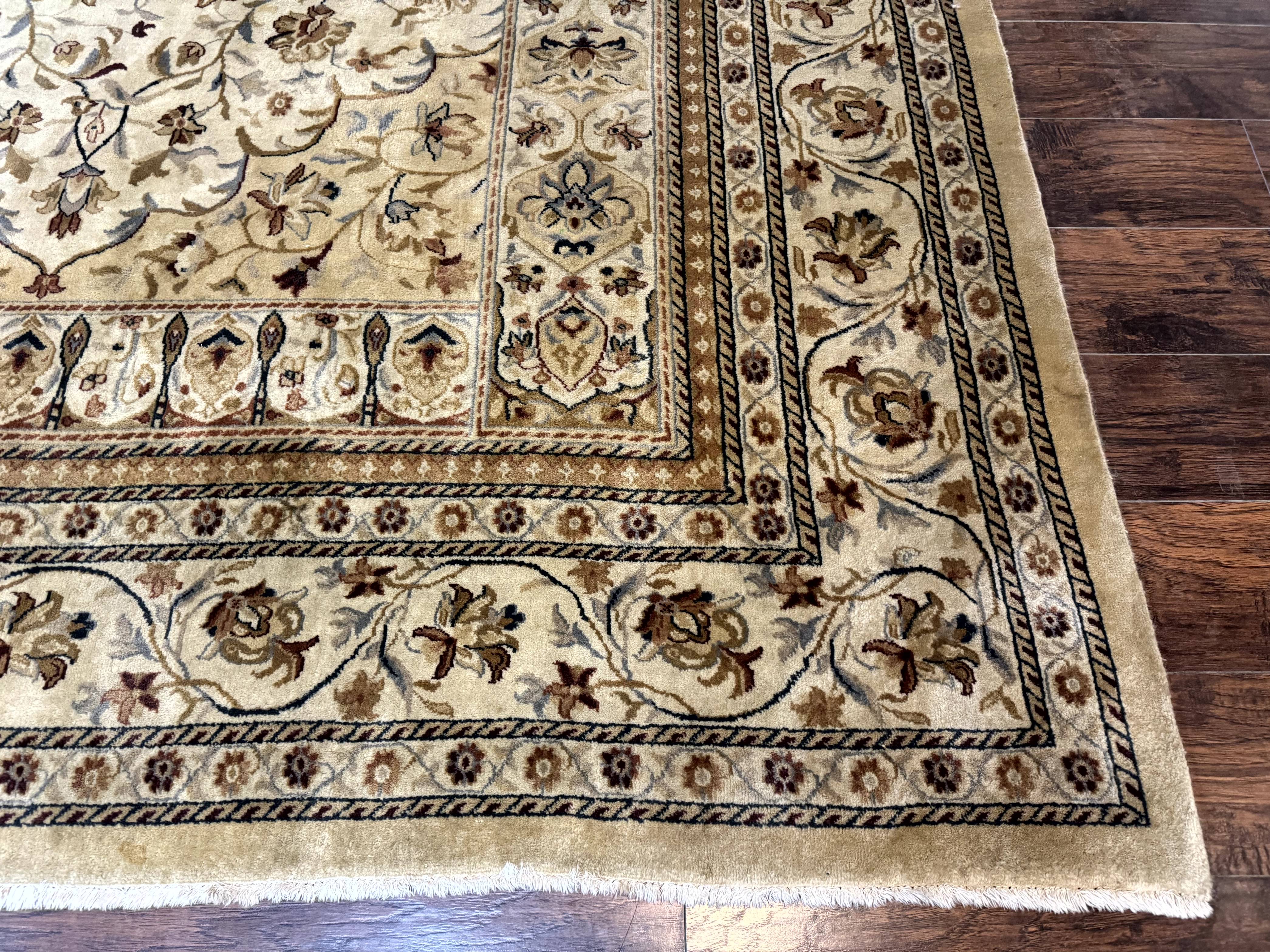 Indo Persian Rug 8x11, Beige, Handmade Vintage Traditional Carpet - Jewel Rugs