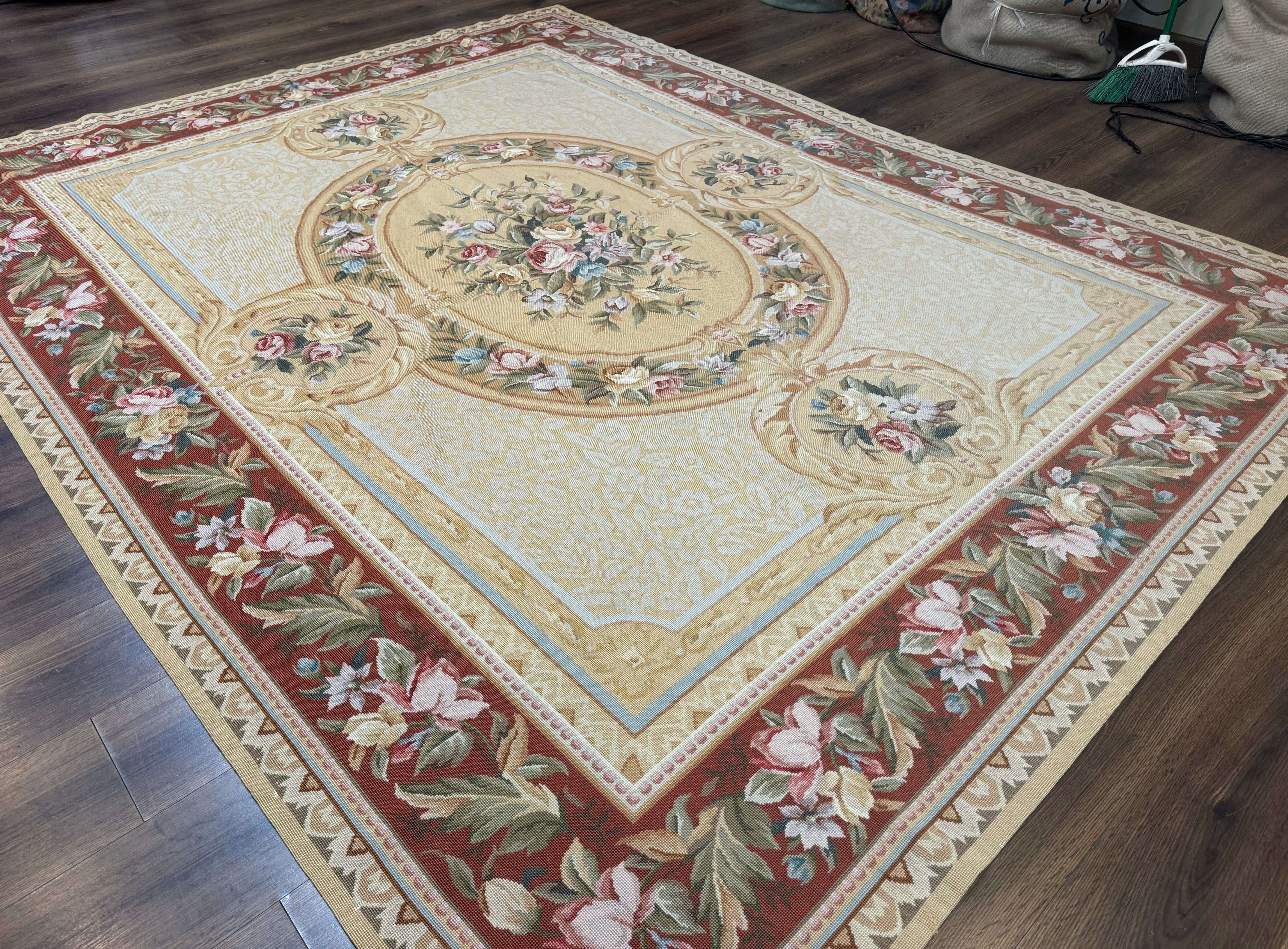 Needlepoint Rug 8x10, Aubusson Savonnerie European Carpet, Floral, Elegant - Jewel Rugs