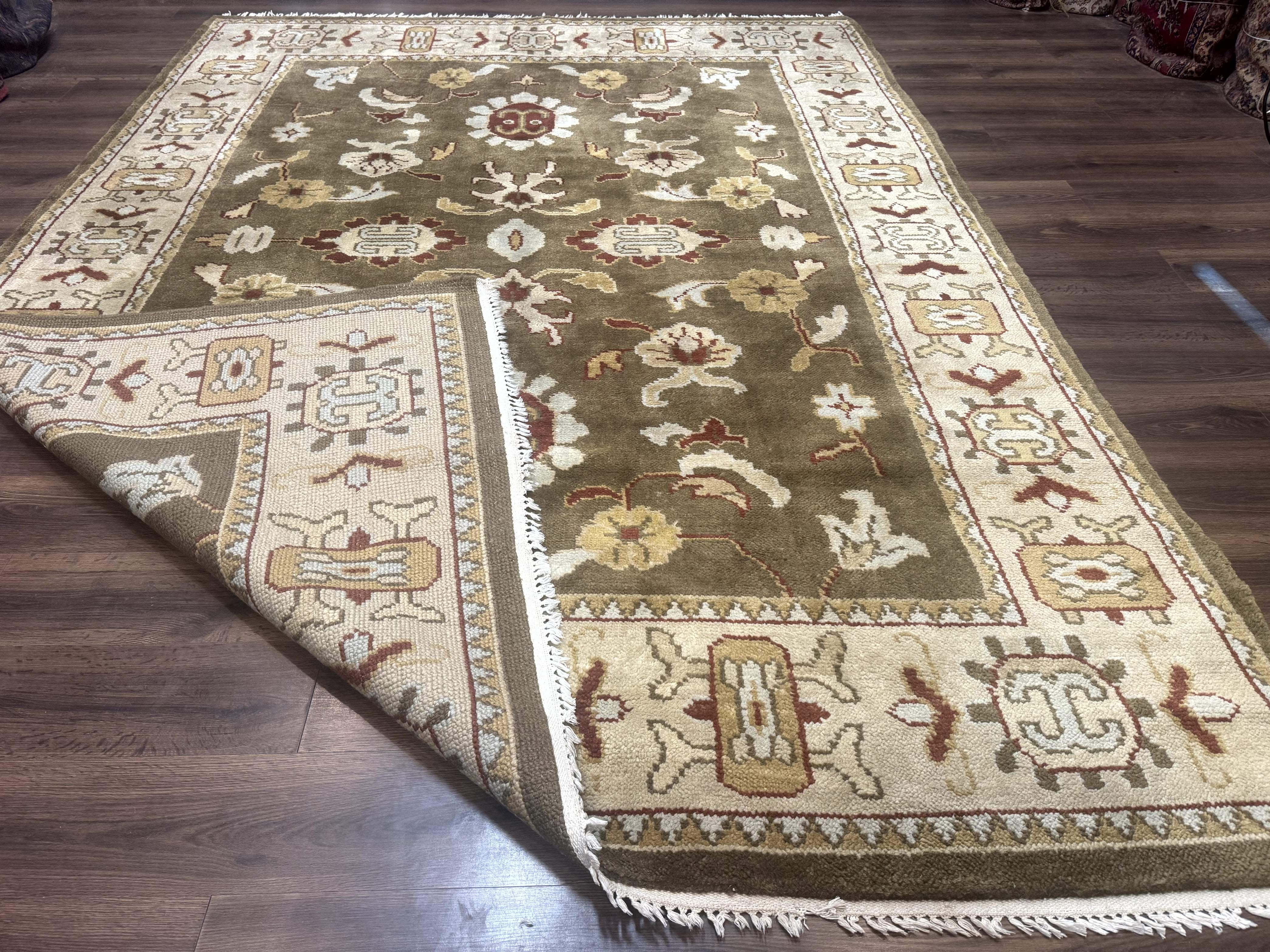 Indo Mahal Rug 8x11 – Olive Green Hand-Knotted Wool Carpet - Jewel Rugs