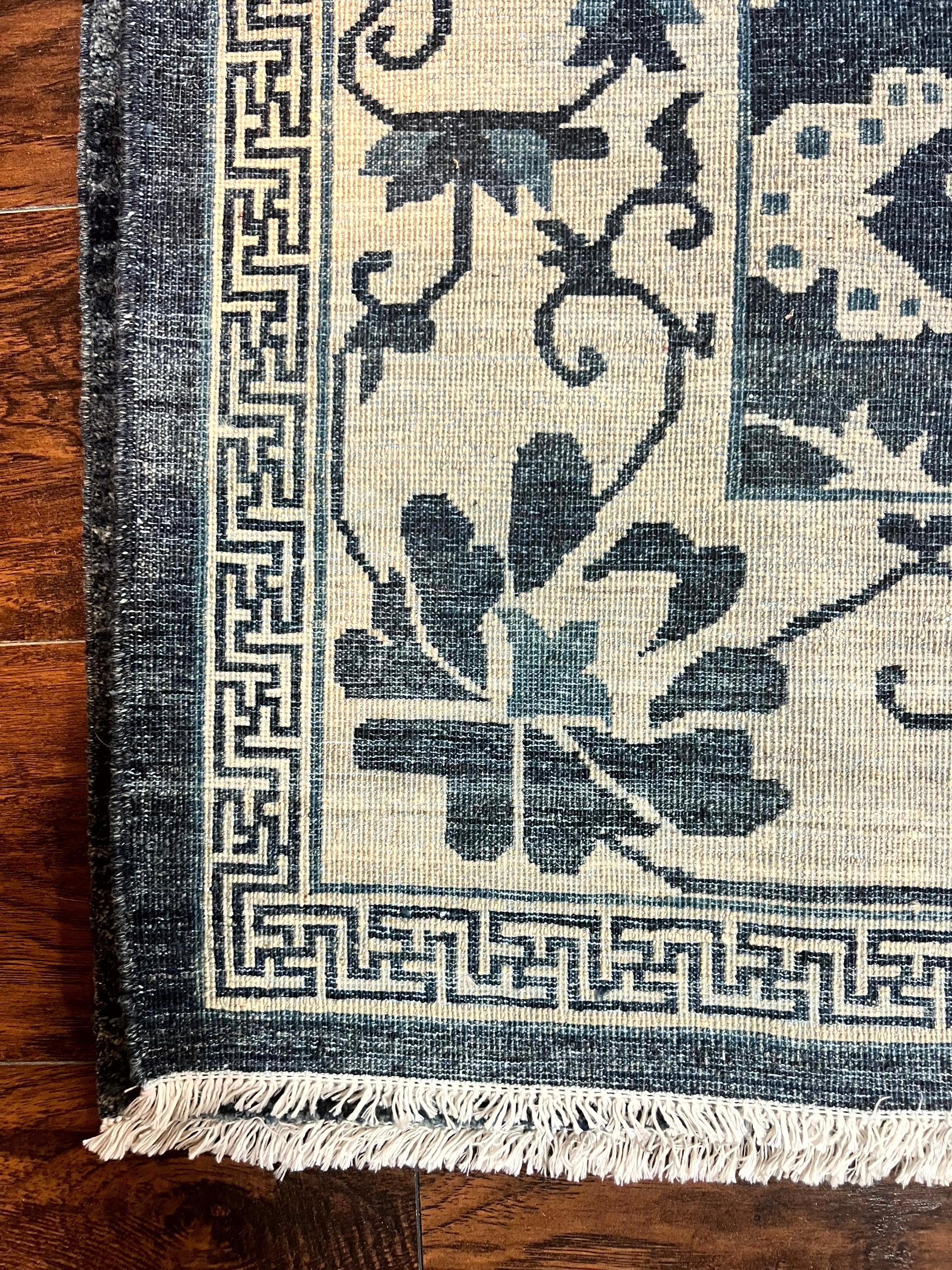 Sino Persian Rug 6x9, Hand Knotted Wool Carpet, Floral Allover, Blue Cream-Tan - Jewel Rugs