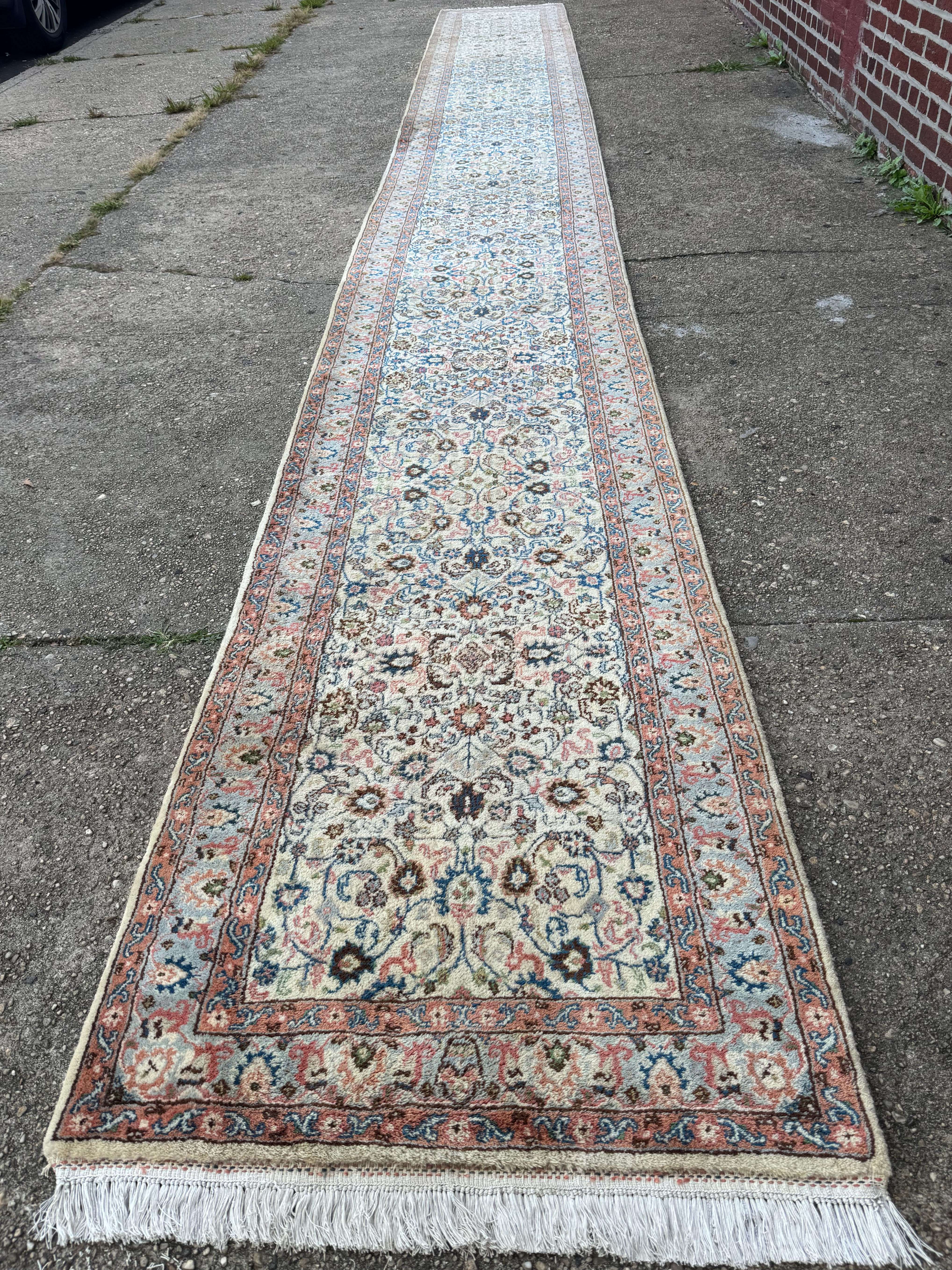 Indo Persian Long Runner Rug 3 x 25 ft, Ivory, Hand Knotted - Jewel Rugs
