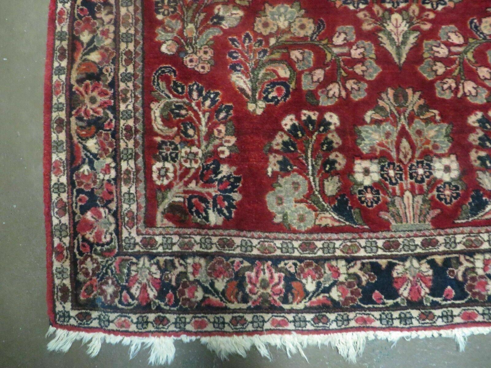 Red Persian Sarouk Rug 3x5, Antique Persian Carpet 1920s, Hand Knotted, Floral, Wool, Oriental Rug, Handmade Rug - Jewel Rugs