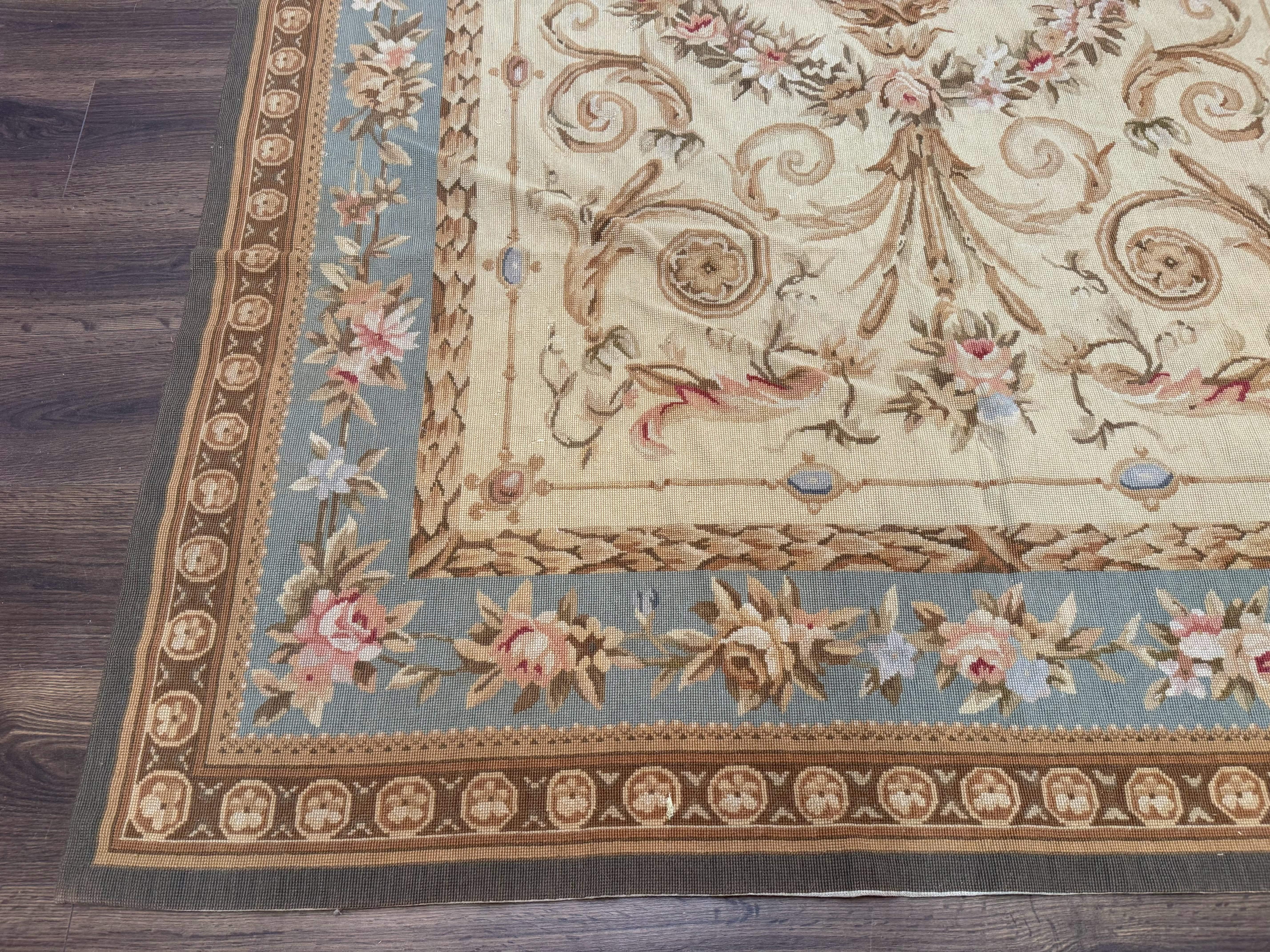 Aubusson Rug 6x9, Cream and Light Blue, European French Design, Elegant, Floral - Jewel Rugs