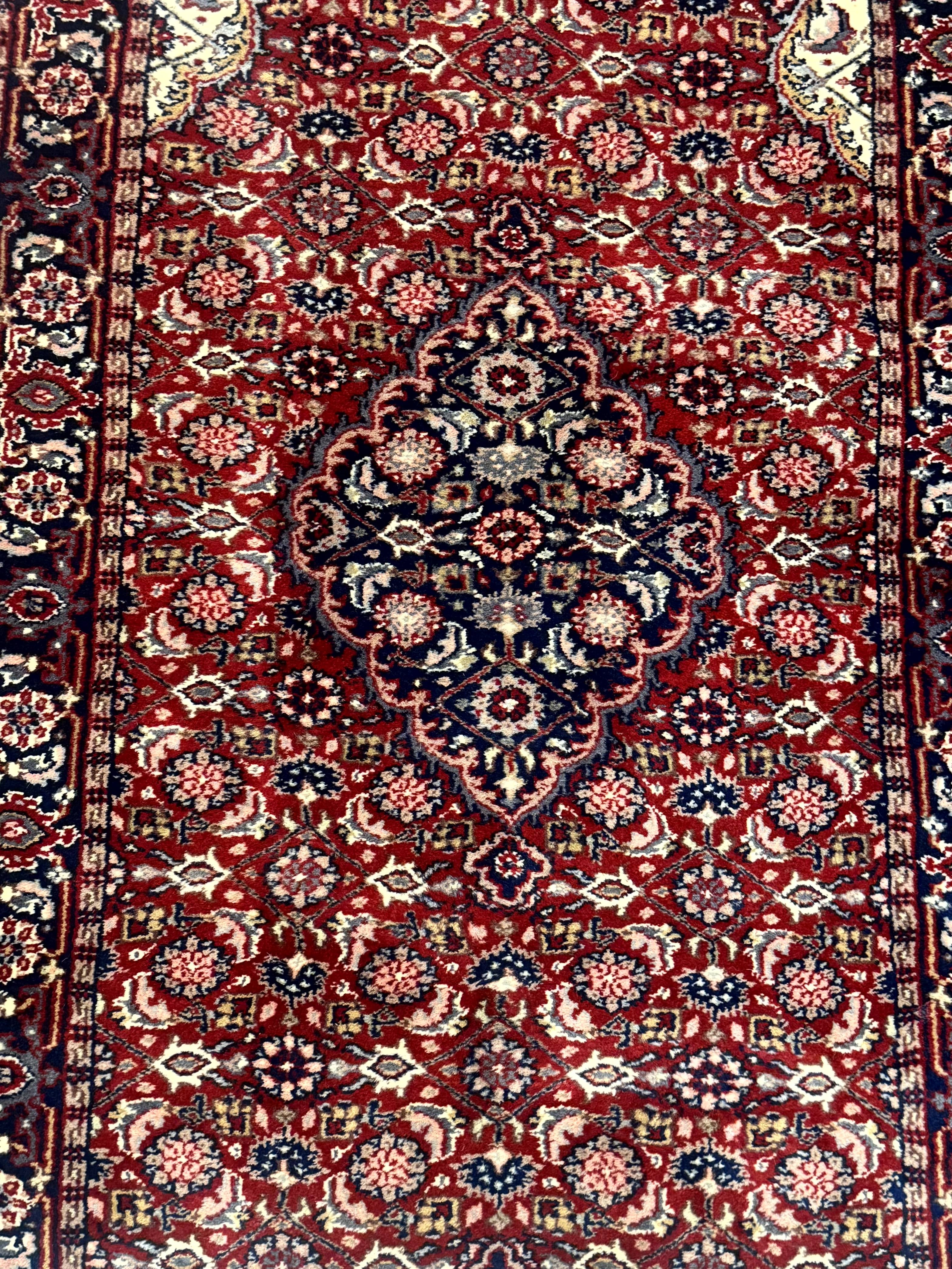 Indo Persian Runner Rug 2.8 x 7.8, Red Blue Ivory, Short Runner Rug, Wool - Jewel Rugs