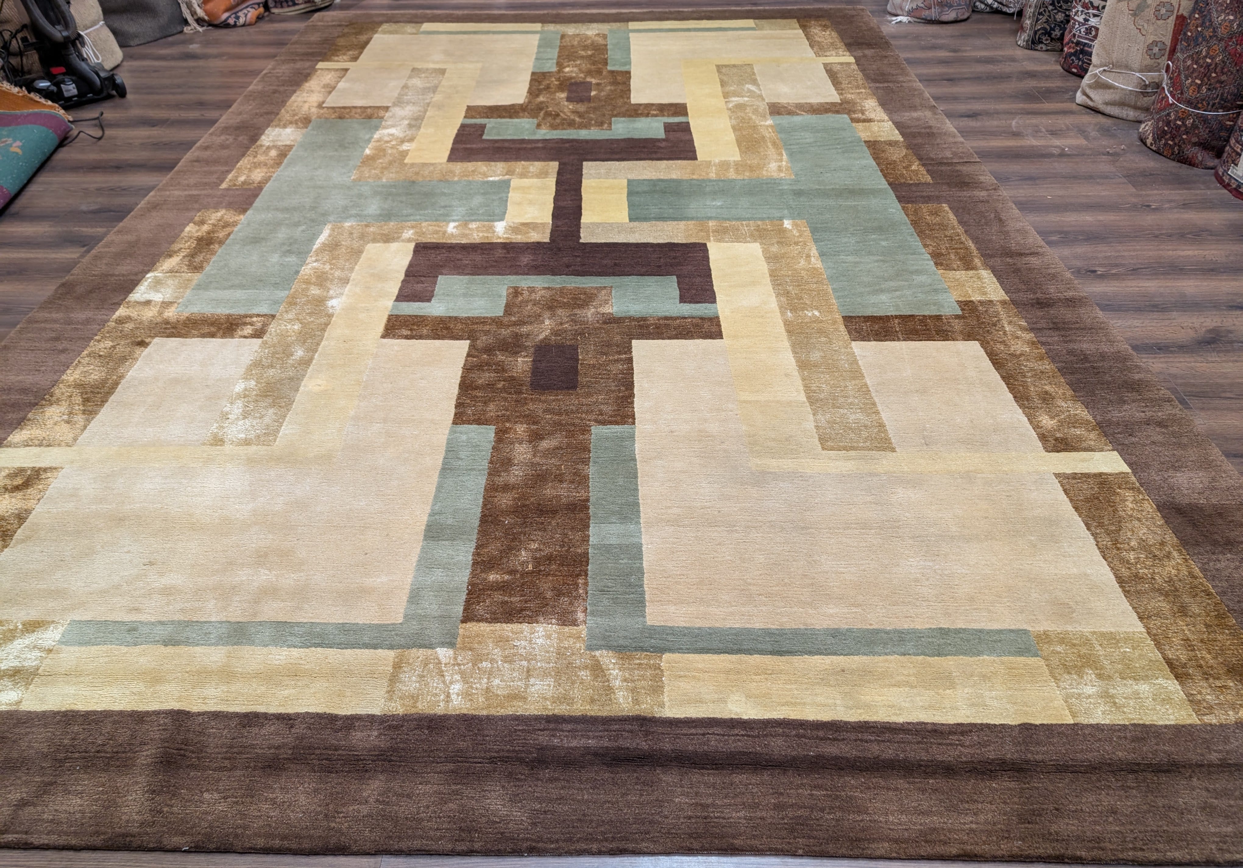 Modern Tibetan Rug 10x14, Wool, Thick Pile, Abstract Geometric, Handmade - Jewel Rugs