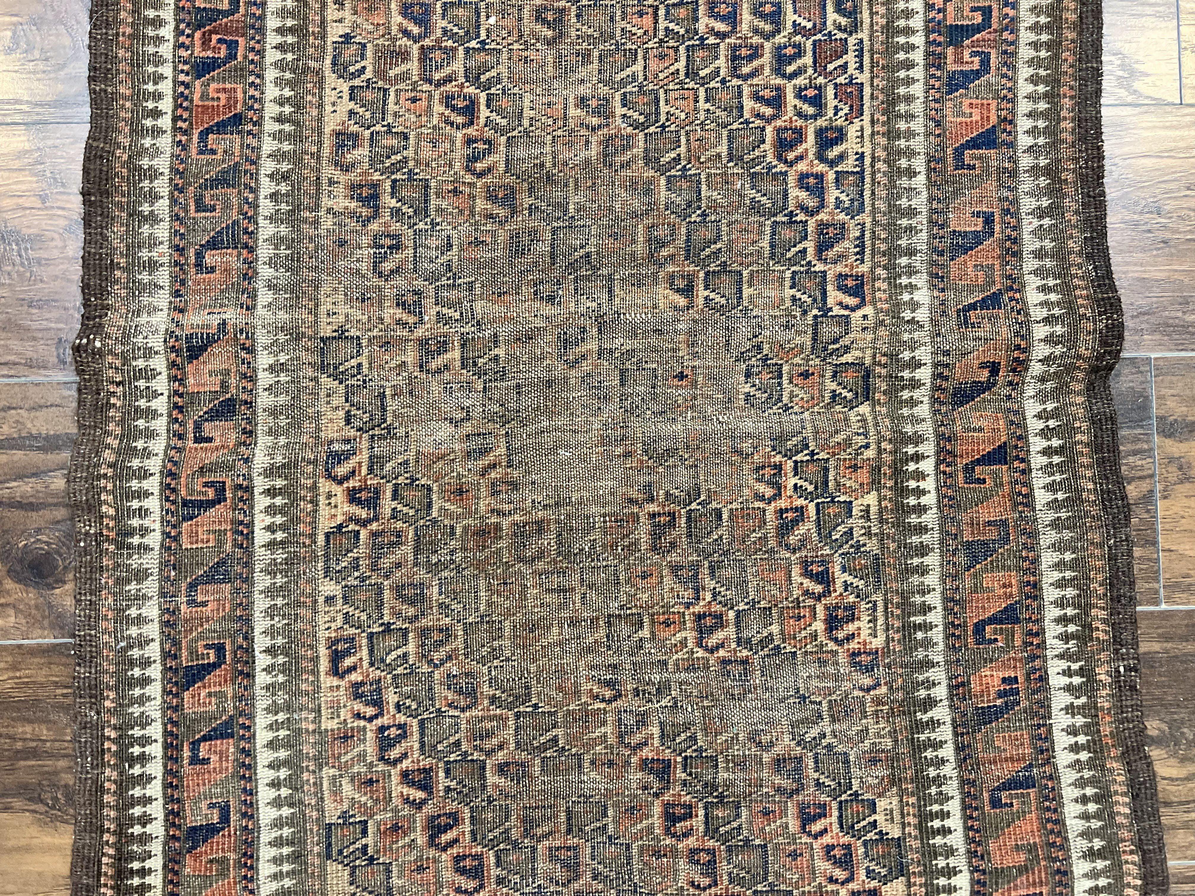 Antique Balouch Rug 3x5, Wool Hand Knotted Carpet, Allover Pattern, Afghan Tribal Rug, Low Pile Distressed Vintage Oriental Carpet - Jewel Rugs