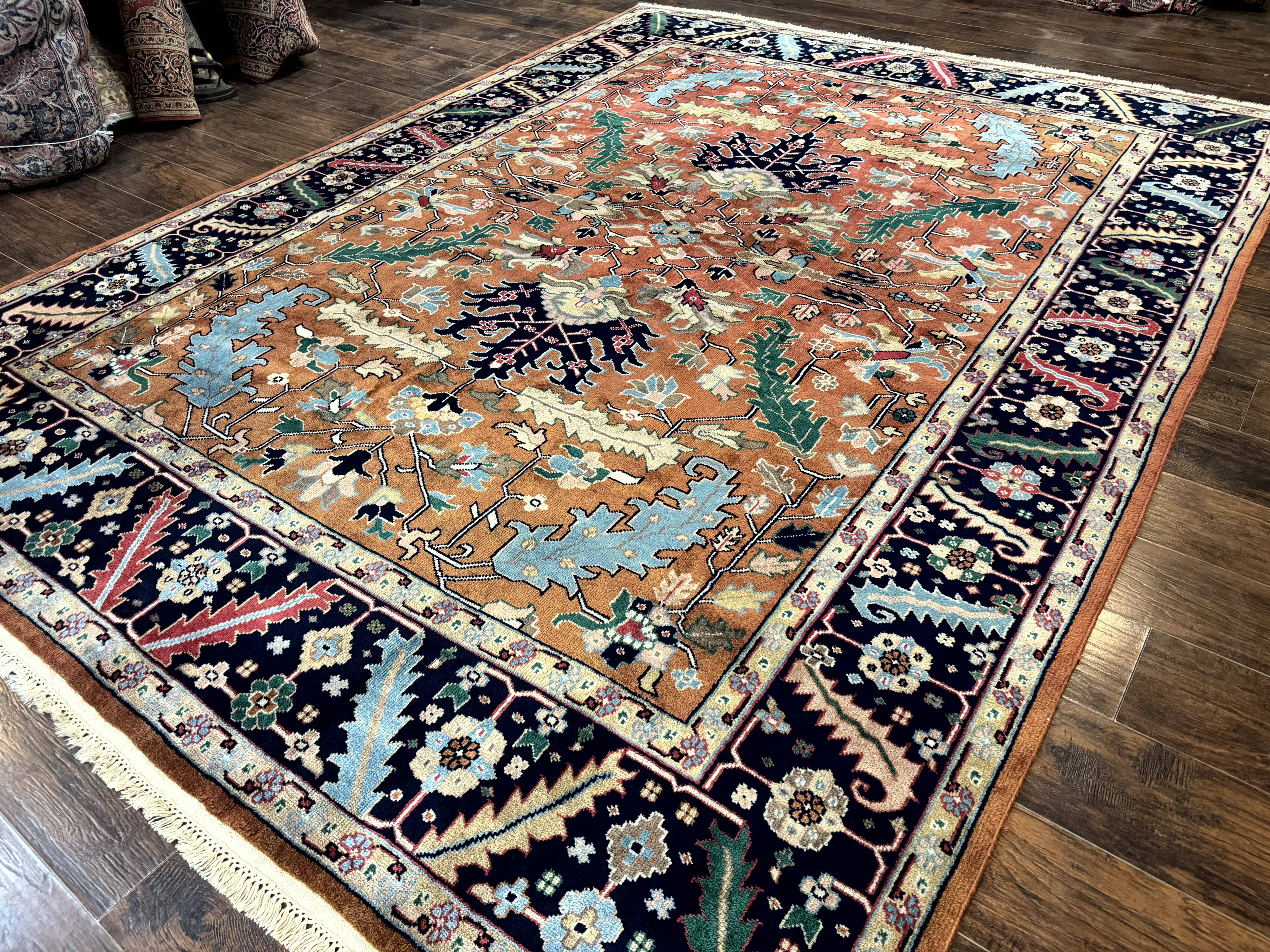 Indo Persian Heriz Rug 8x11, Allover Pattern, Geometric Design Rug, Serapi Rug, Vintage - Jewel Rugs