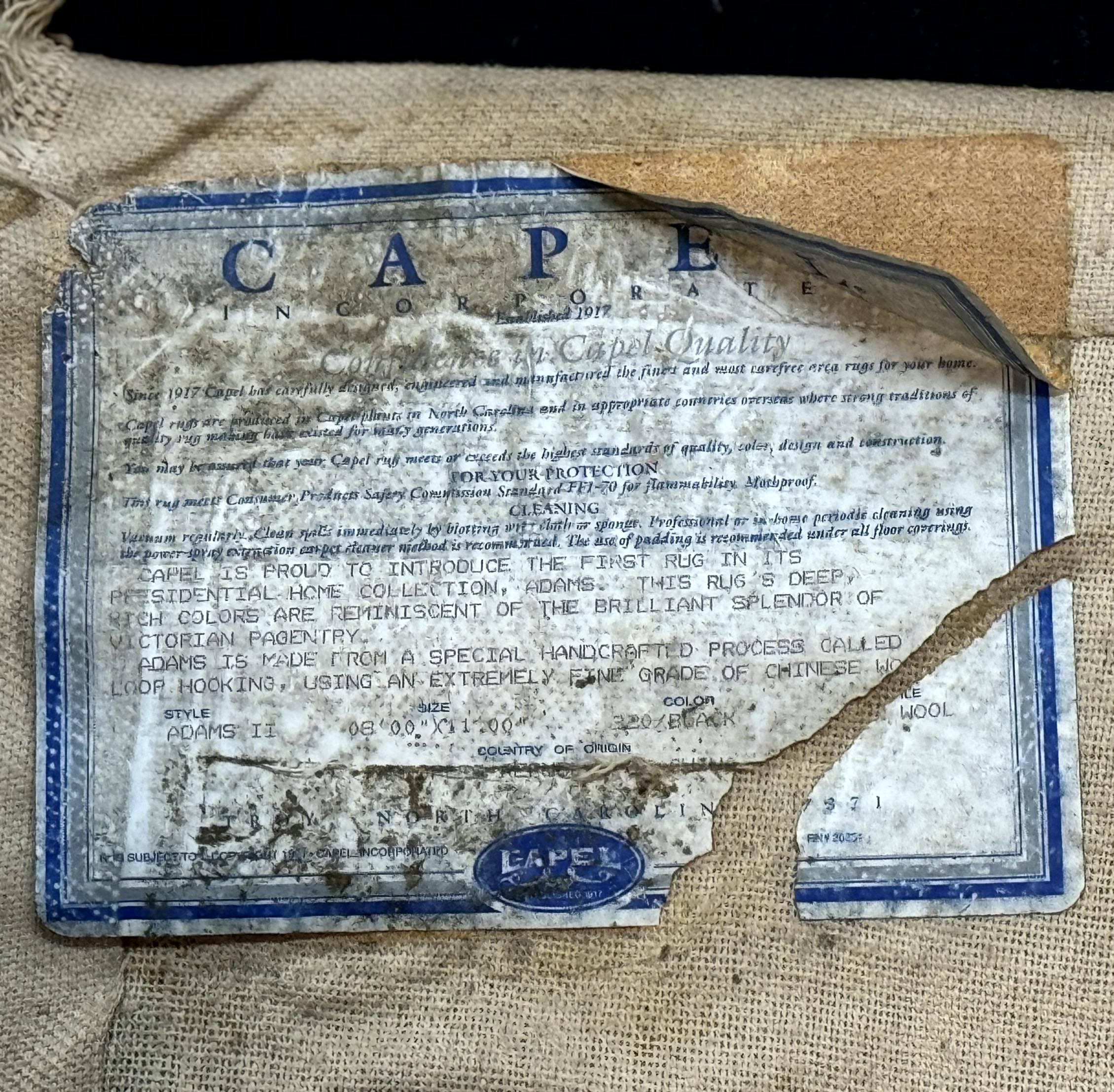 Aubusson Rug 8x11, Black and Ivory, Hooked Rug, Vintage, Wool - Jewel Rugs