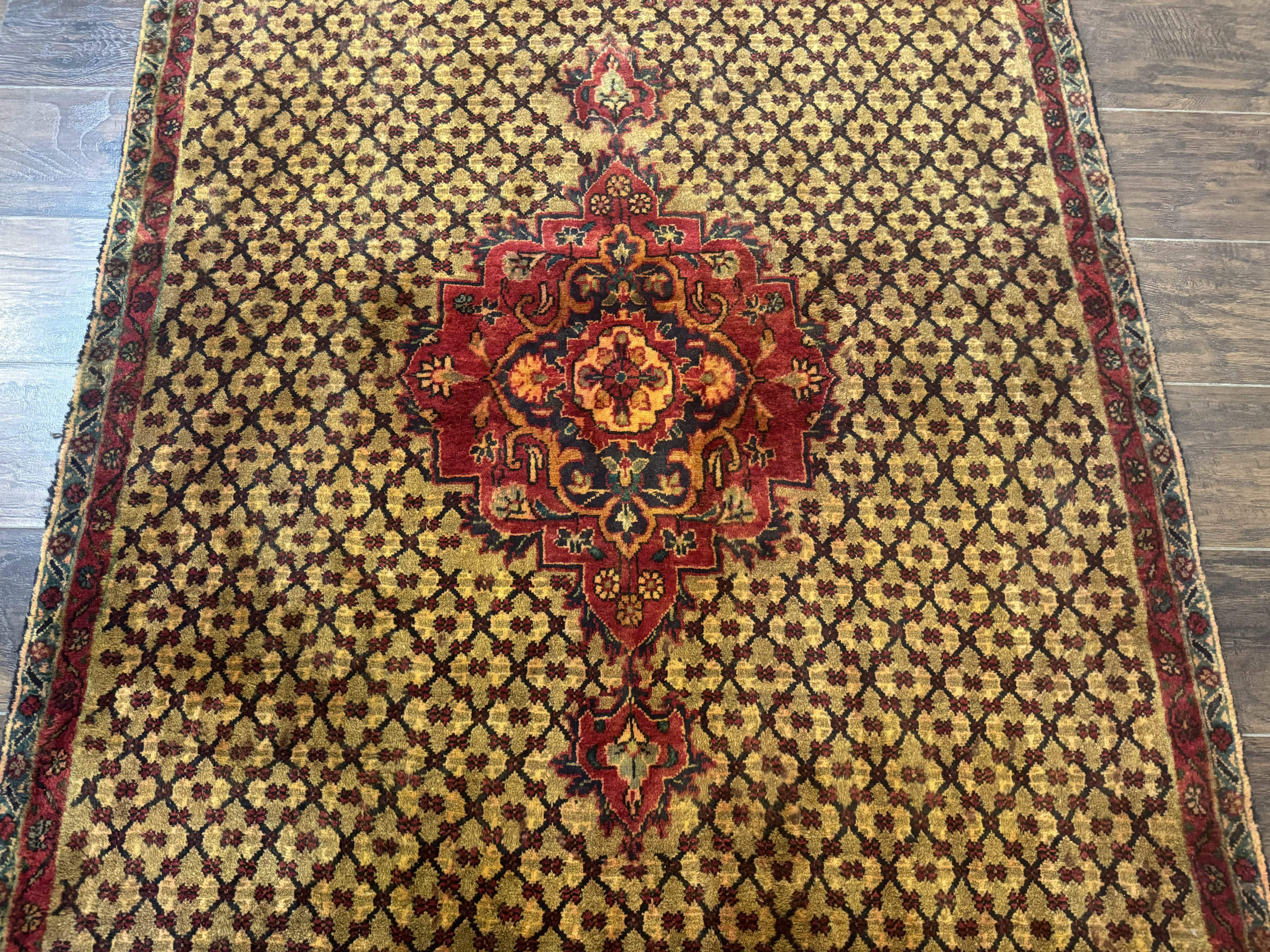 Persian Kurdish Koliai Runner Rug 4x9 – Camel Hair and Red, Wool Antique Tribal Carpet - Jewel Rugs