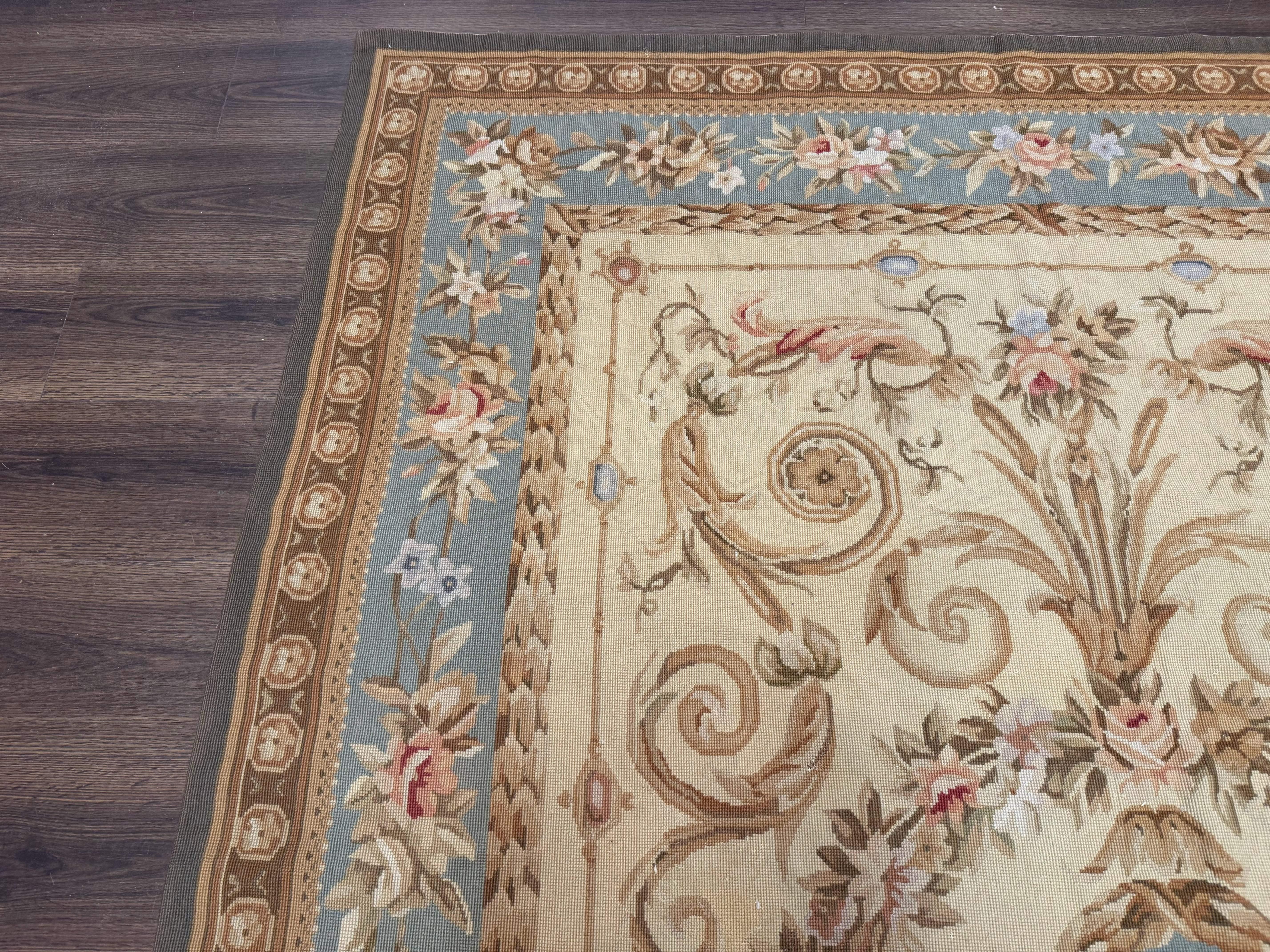 Aubusson Rug 6x9, Cream and Light Blue, European French Design, Elegant, Floral - Jewel Rugs