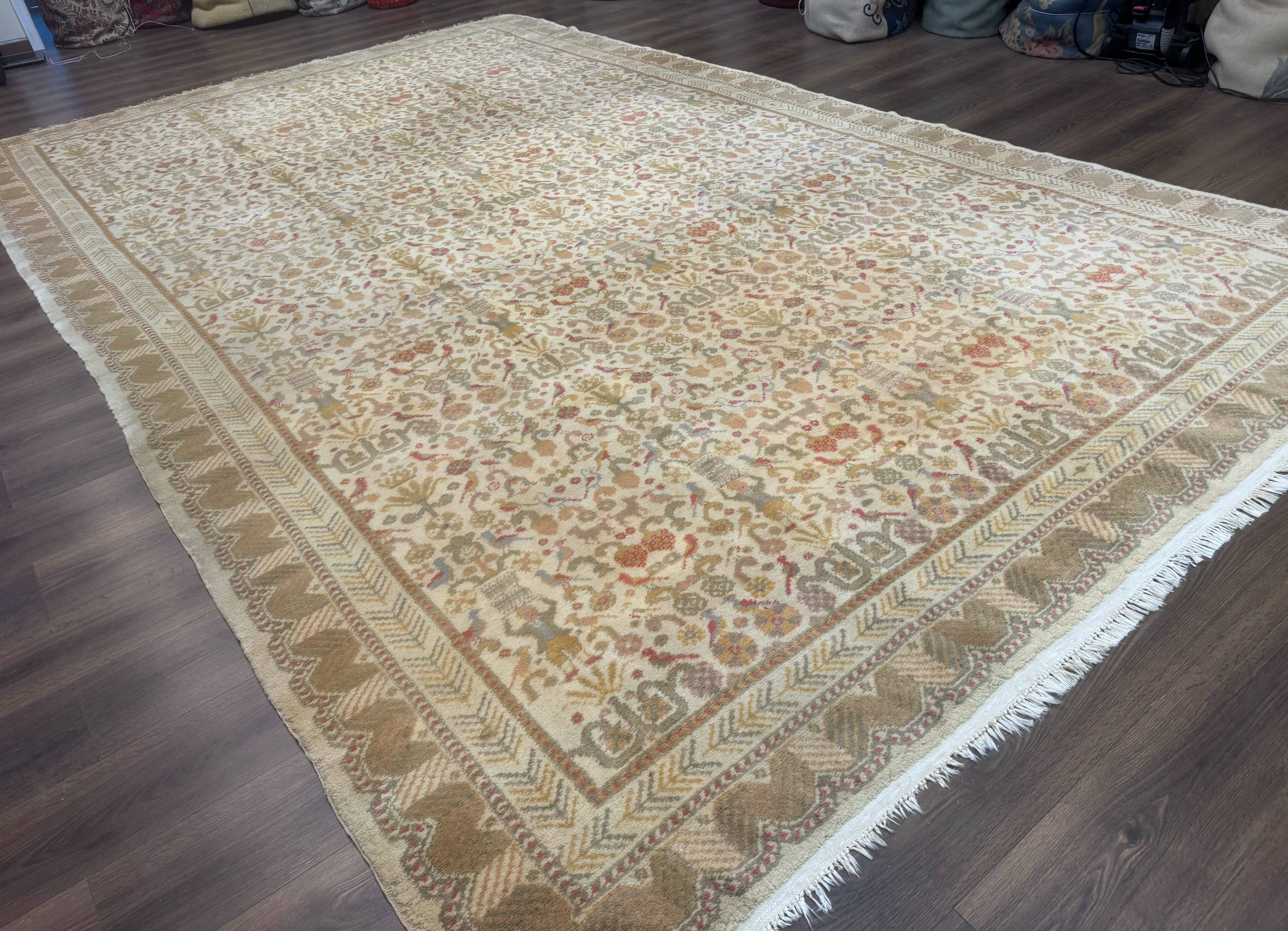 Large Spanish Portuguese Rug 9x15, Beige, Vintage, Allover Pattern, Wool - Jewel Rugs