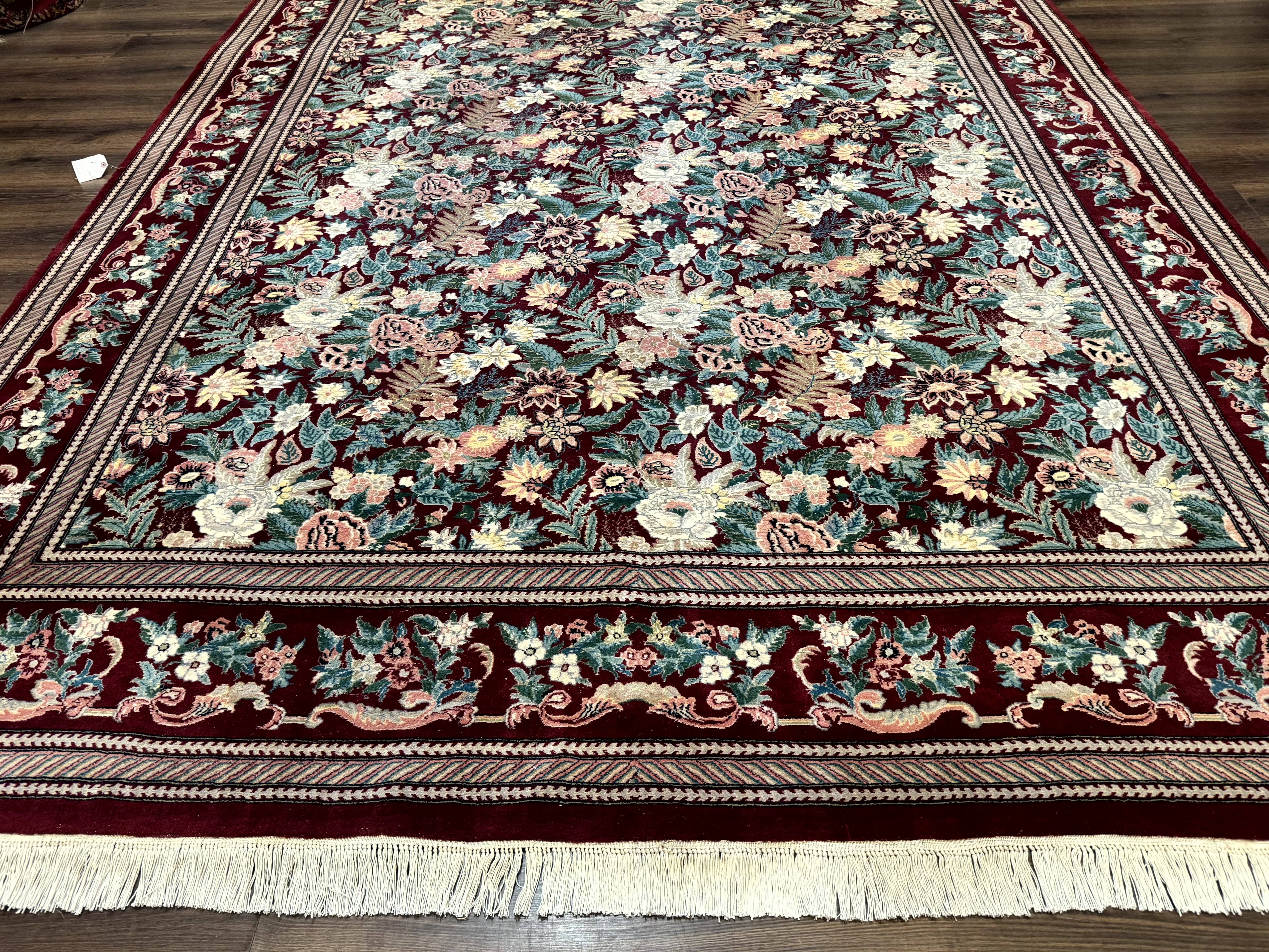 Pakistani Rug 9x12 William Morris Maroon Vintage Floral Wool - Jewel Rugs