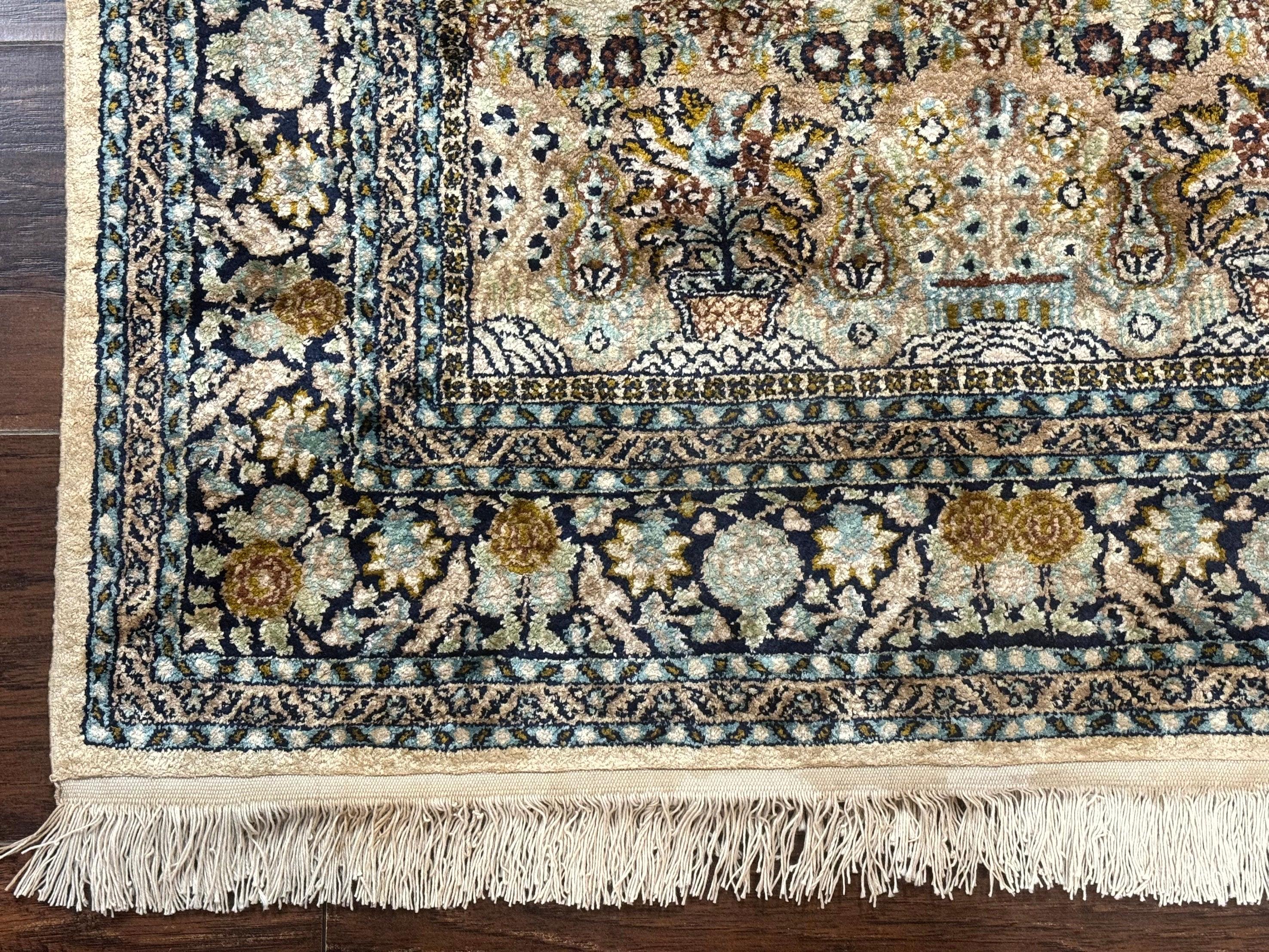 Silk Indian Kashmiri Rug 3x4, Very Fine 400 KPSI, Silk Prayer Rug, Handmade - Jewel Rugs