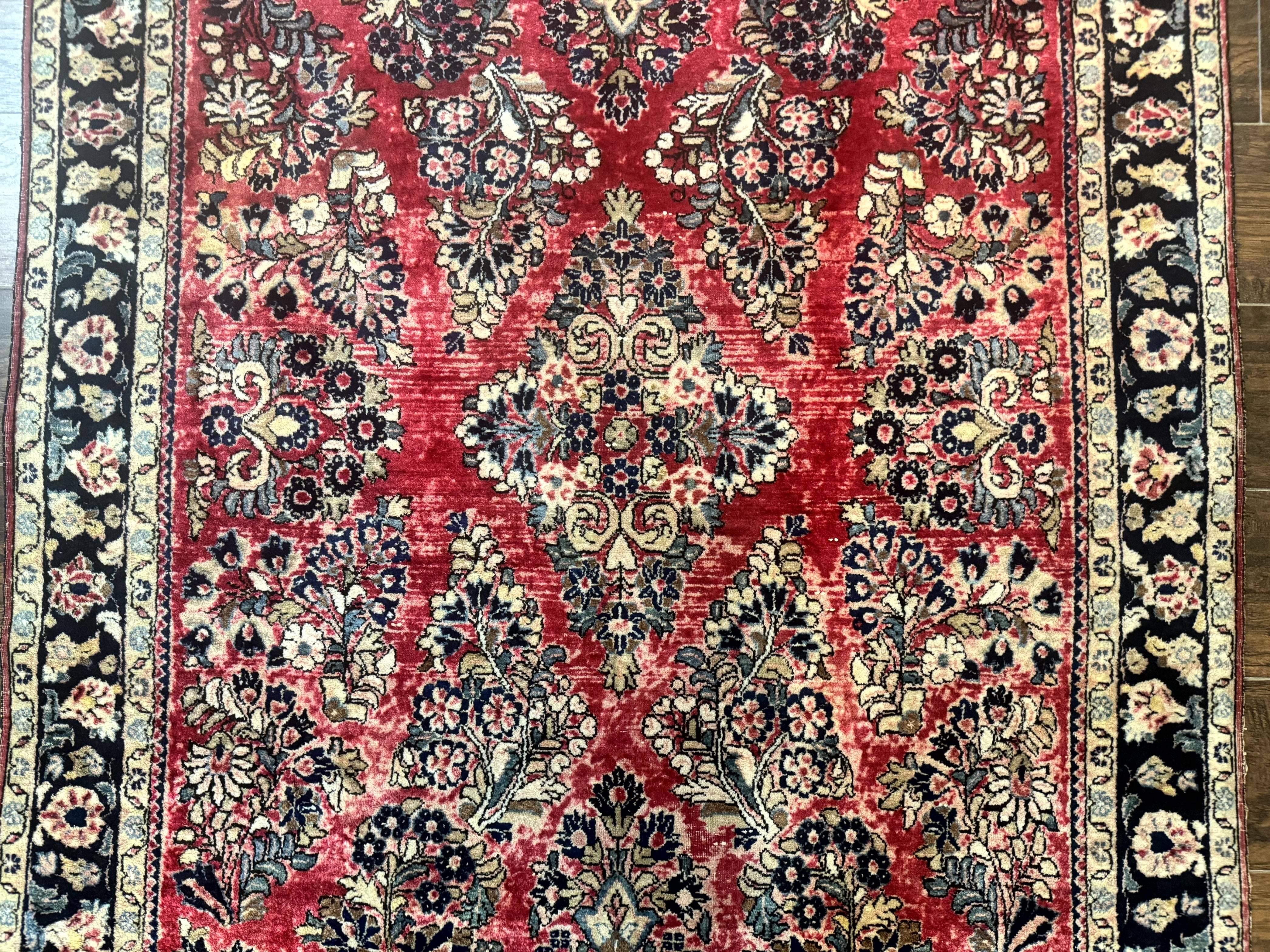 Antique Persian Sarouk Rug 4x7, Floral, Red 1920s Persian Wool Carpet - Jewel Rugs