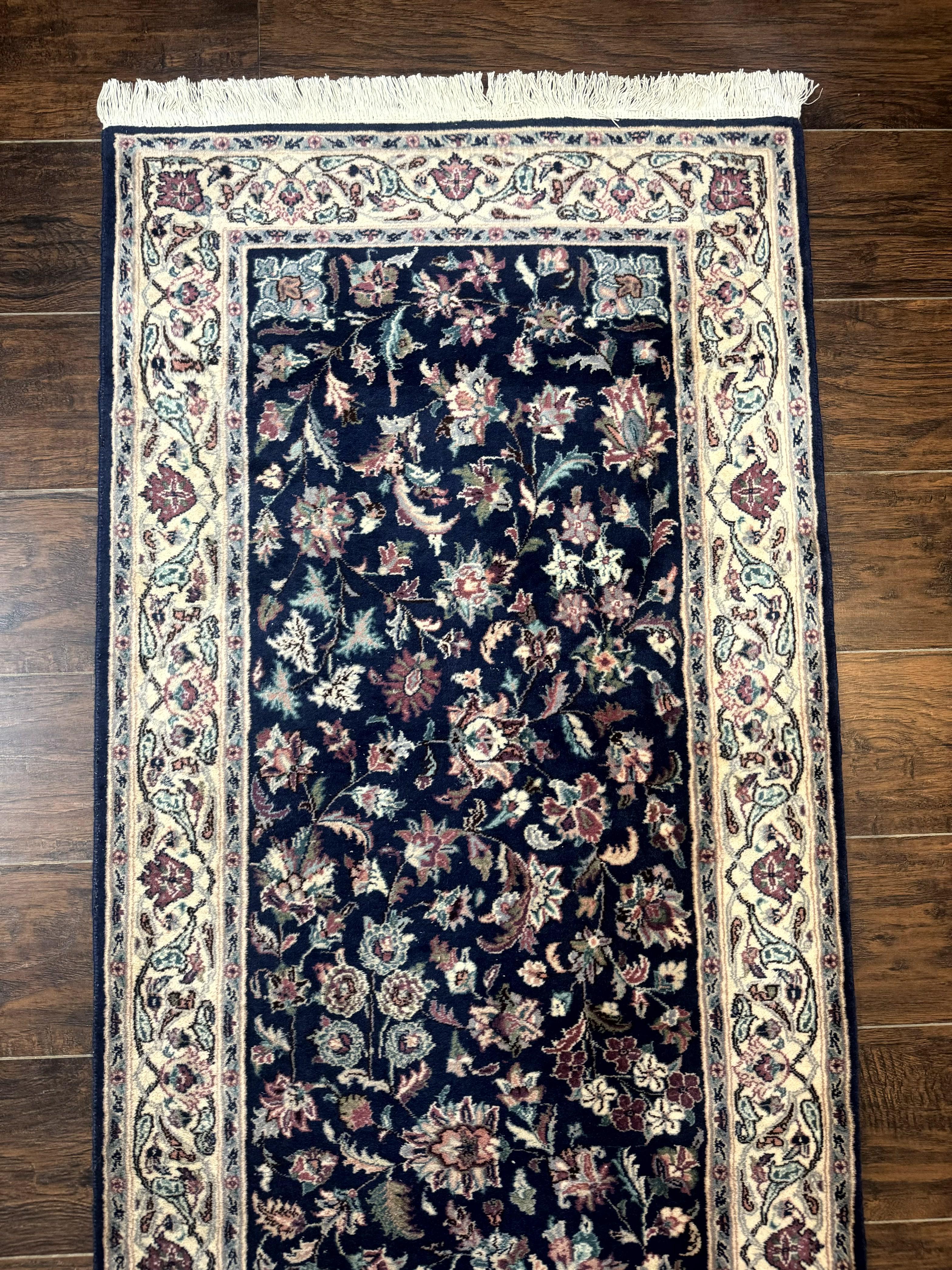 Persian Runner Rug 2.7 x 12.6, Navy Blue, Very Fine 270 KPSI, Handmade Wool Oriental Runner Rug for Hallway or Kitchen, Pak Persian Runner - Jewel Rugs